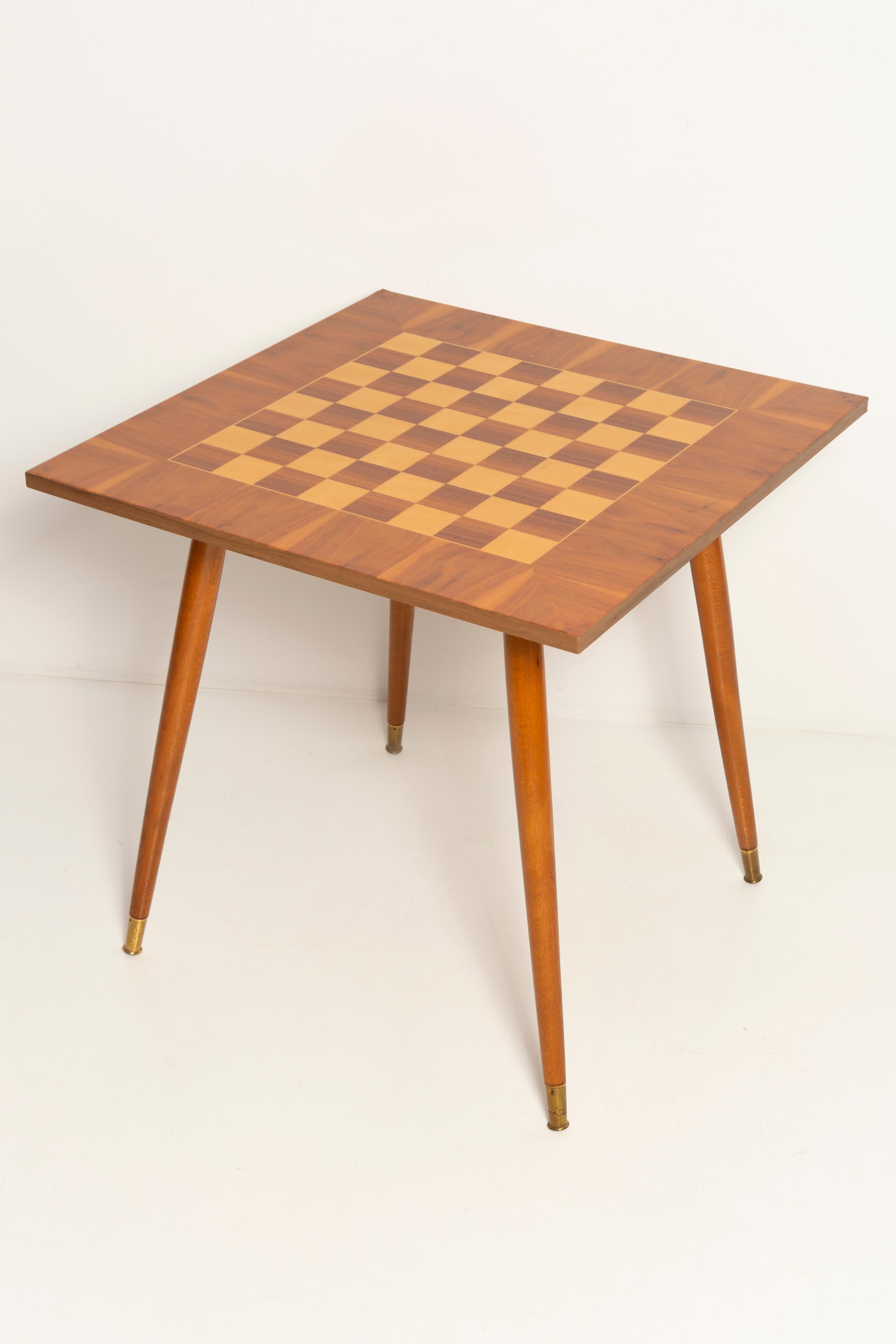 Mid-Century Modern Mid-Century Antique Chess Game Table, Vintage, Beechwood, Europe, 1960s