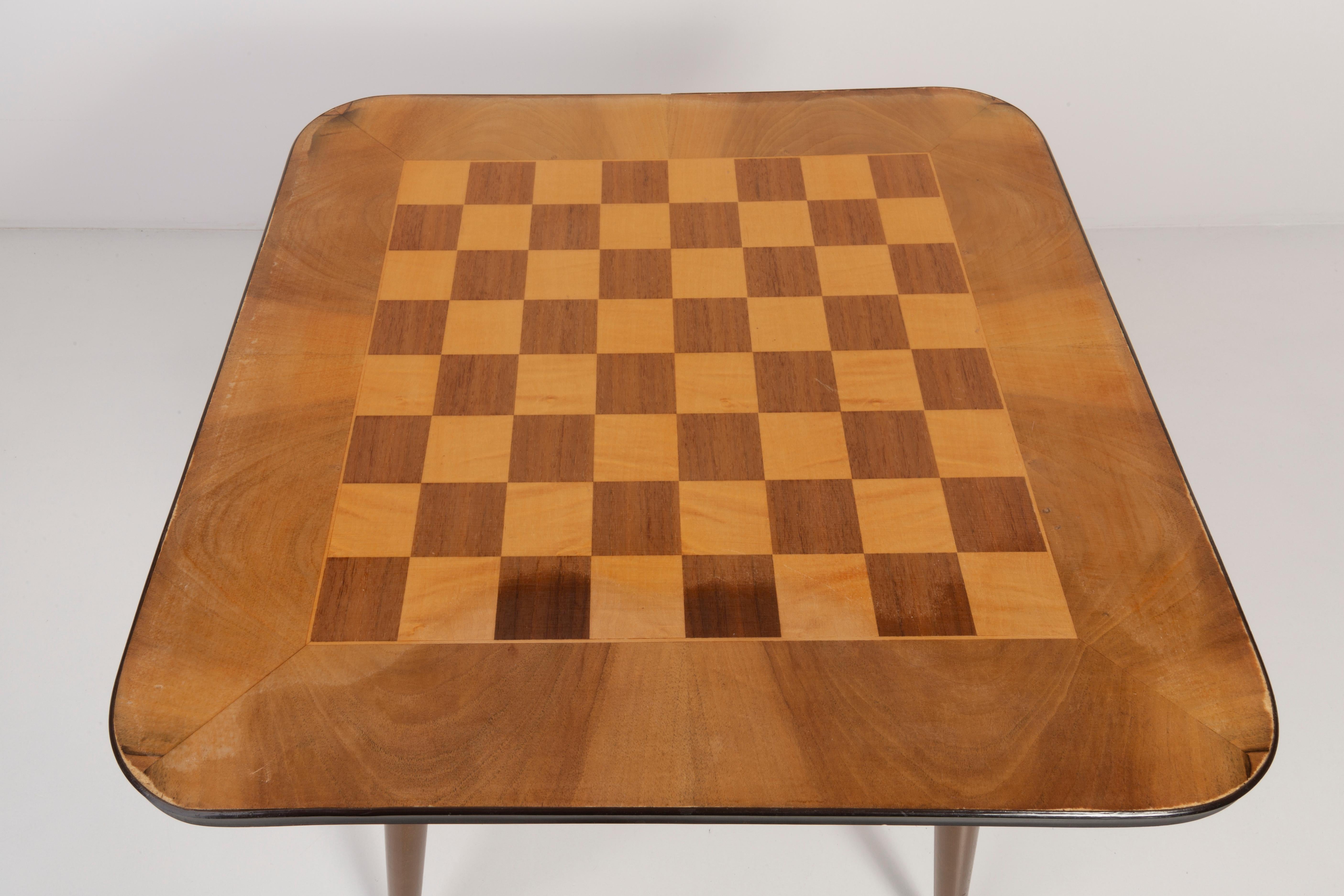 Polish Mid-Century Antique Chess Game Table, Vintage, Beechwood, Europe, 1960s