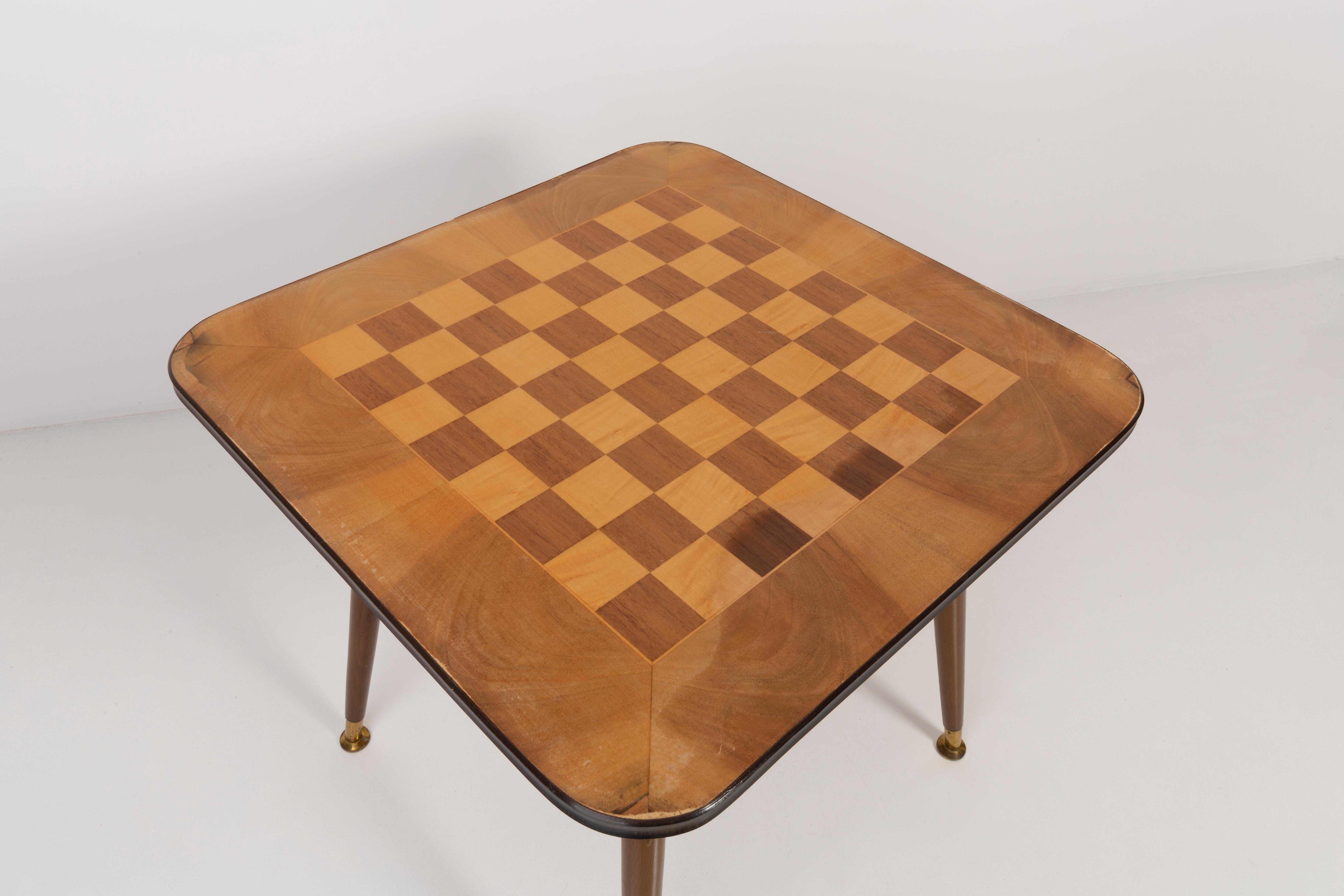 Hand-Painted Mid-Century Antique Chess Game Table, Vintage, Beechwood, Europe, 1960s