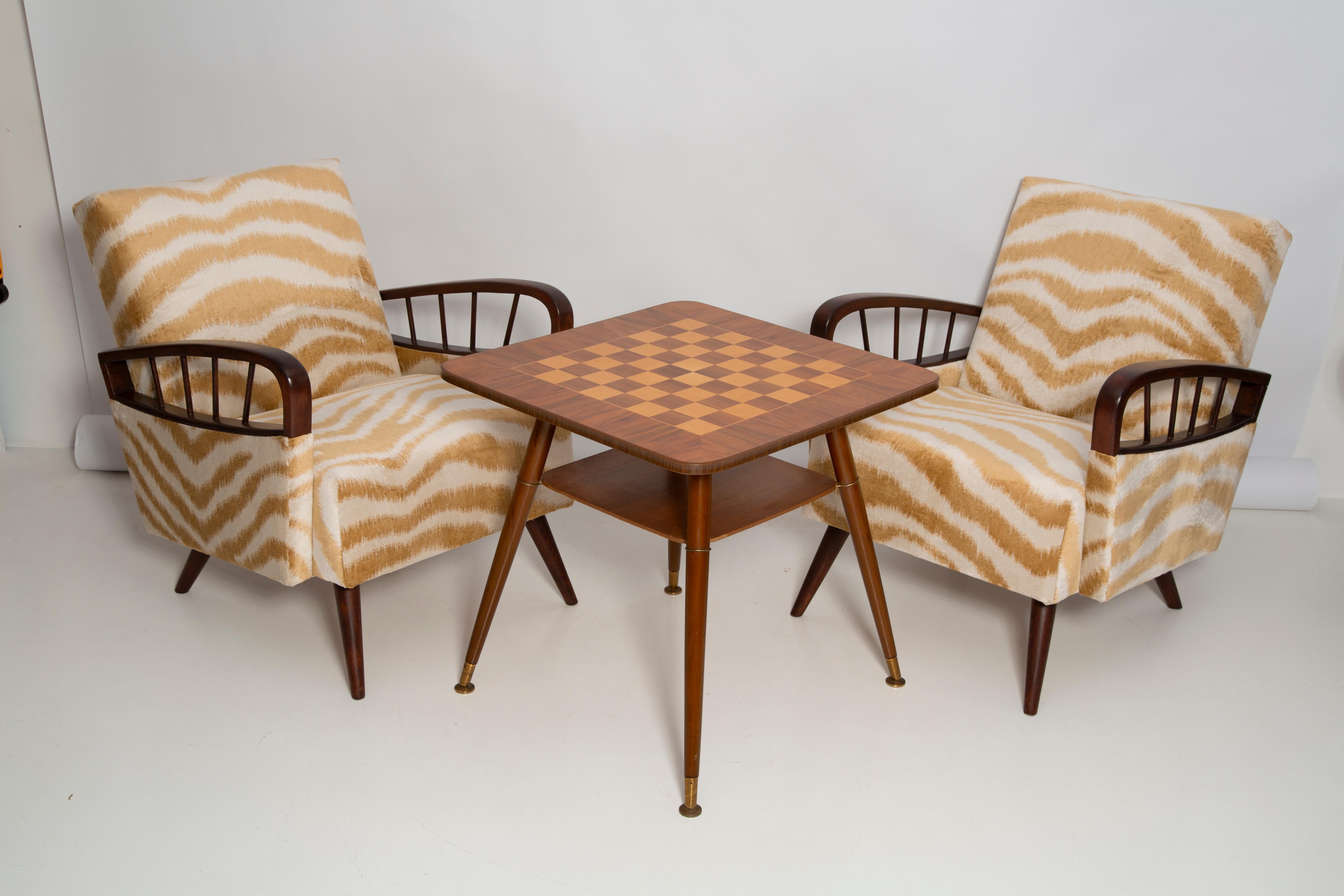 Mid-Century Antique Chess Game Table, Vintage, Beechwood, Europe, 1960s 2