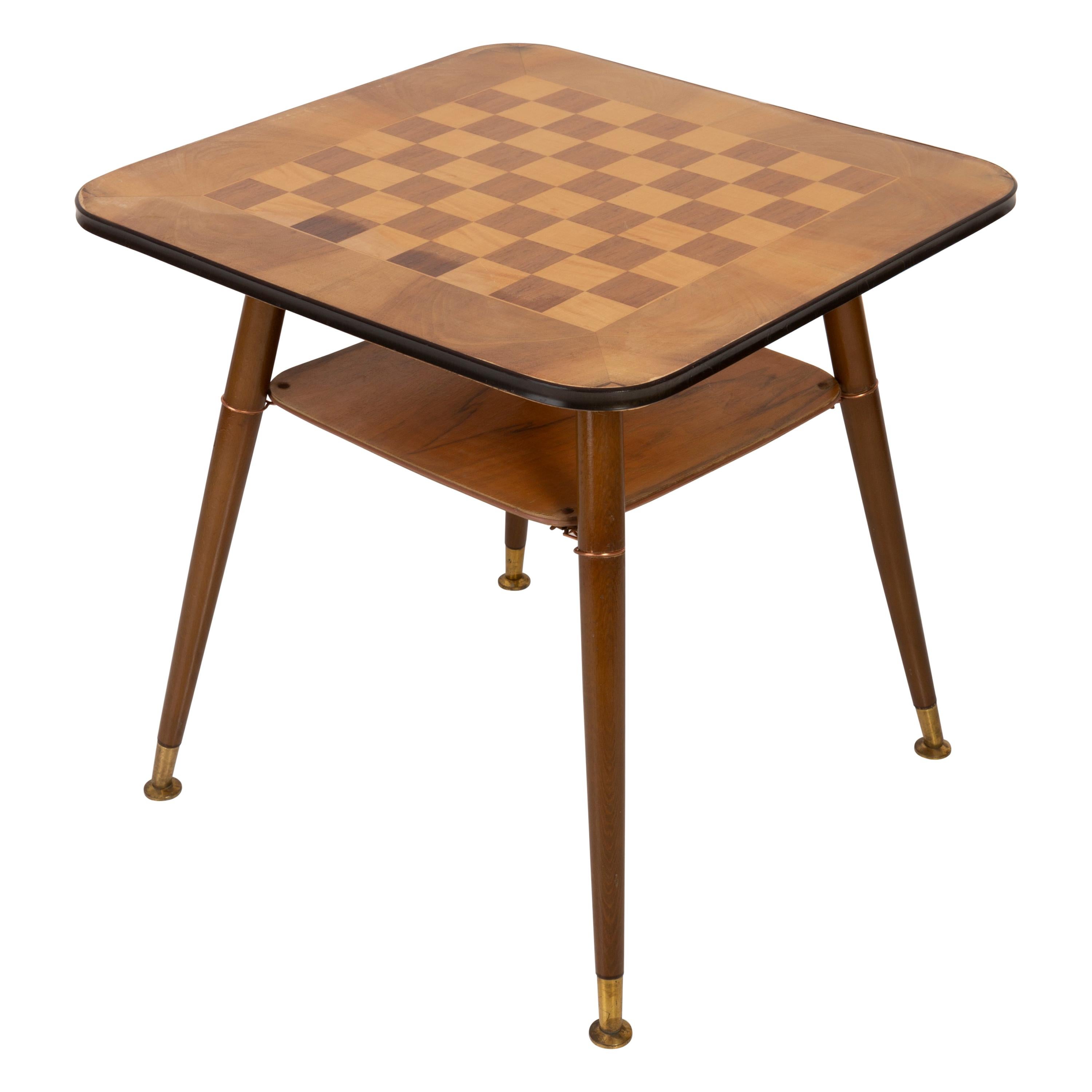 Mid-Century Antique Chess Game Table, Vintage, Beechwood, Europe, 1960s