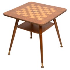 Mid-Century Antique Chess Game Table, Vintage, Beechwood, Europe, 1960s