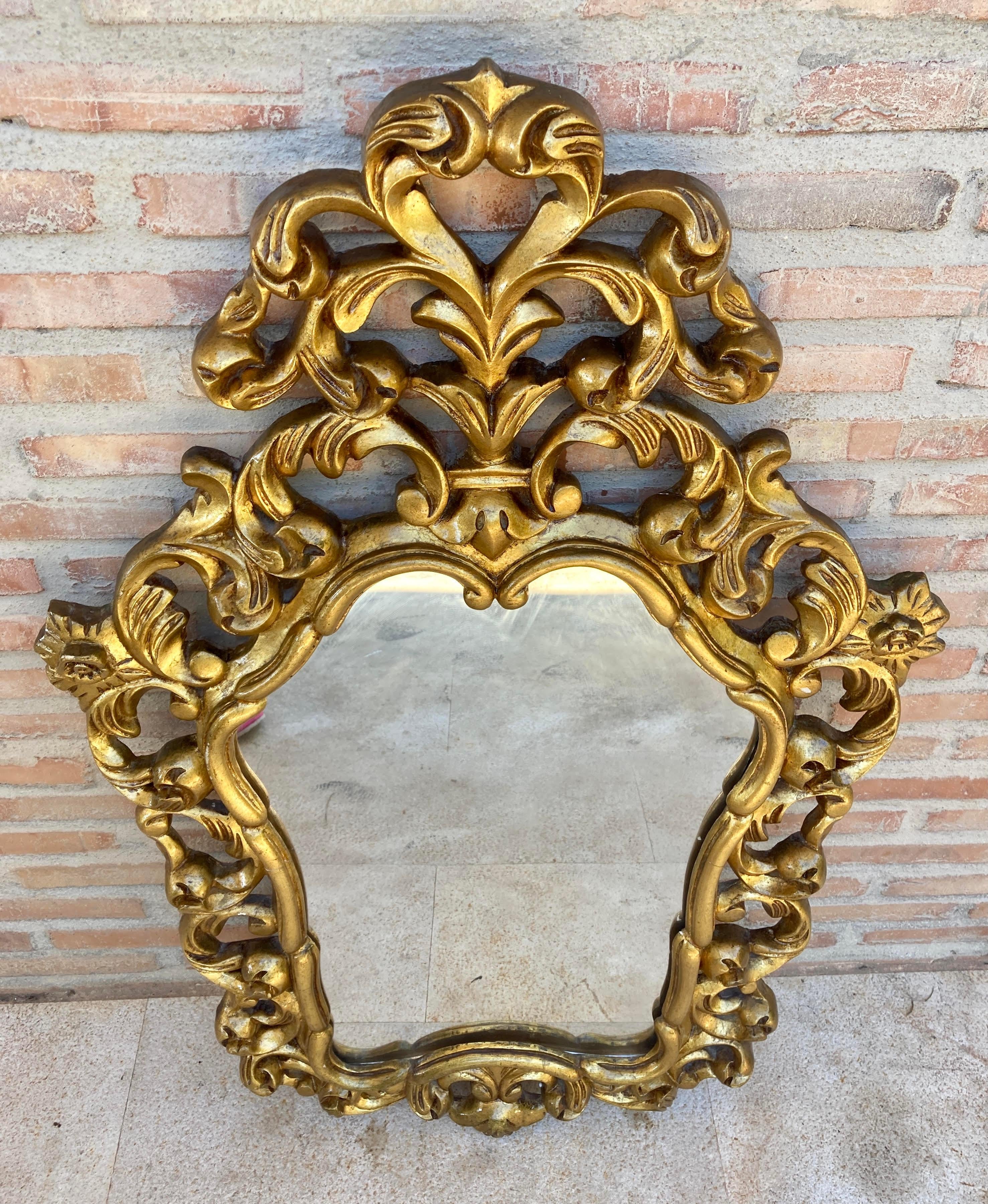 French Mid-Century Antique Gold Cornucopia Mirror For Sale