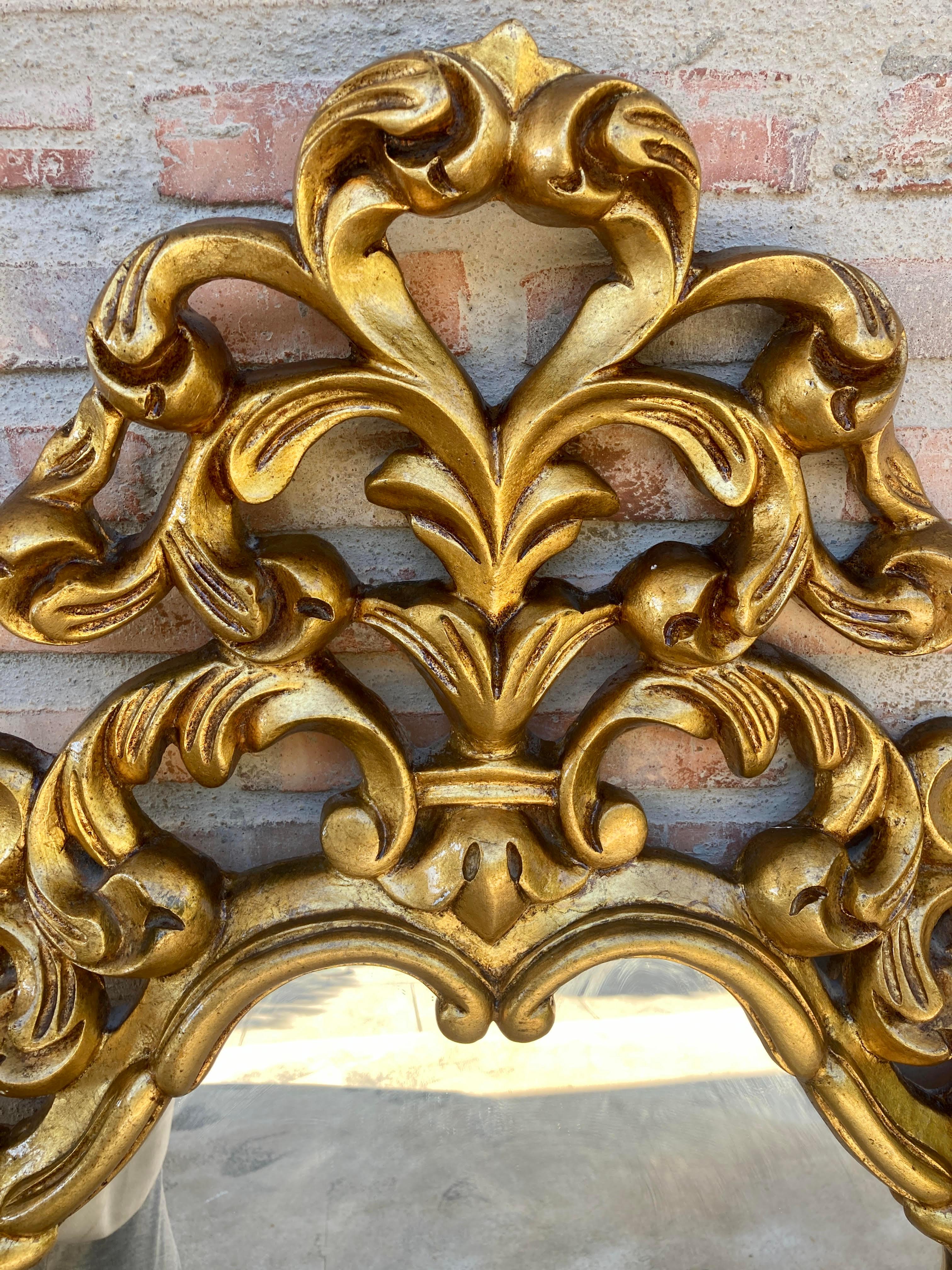 Mid-Century Antique Gold Cornucopia Mirror In Good Condition For Sale In Miami, FL