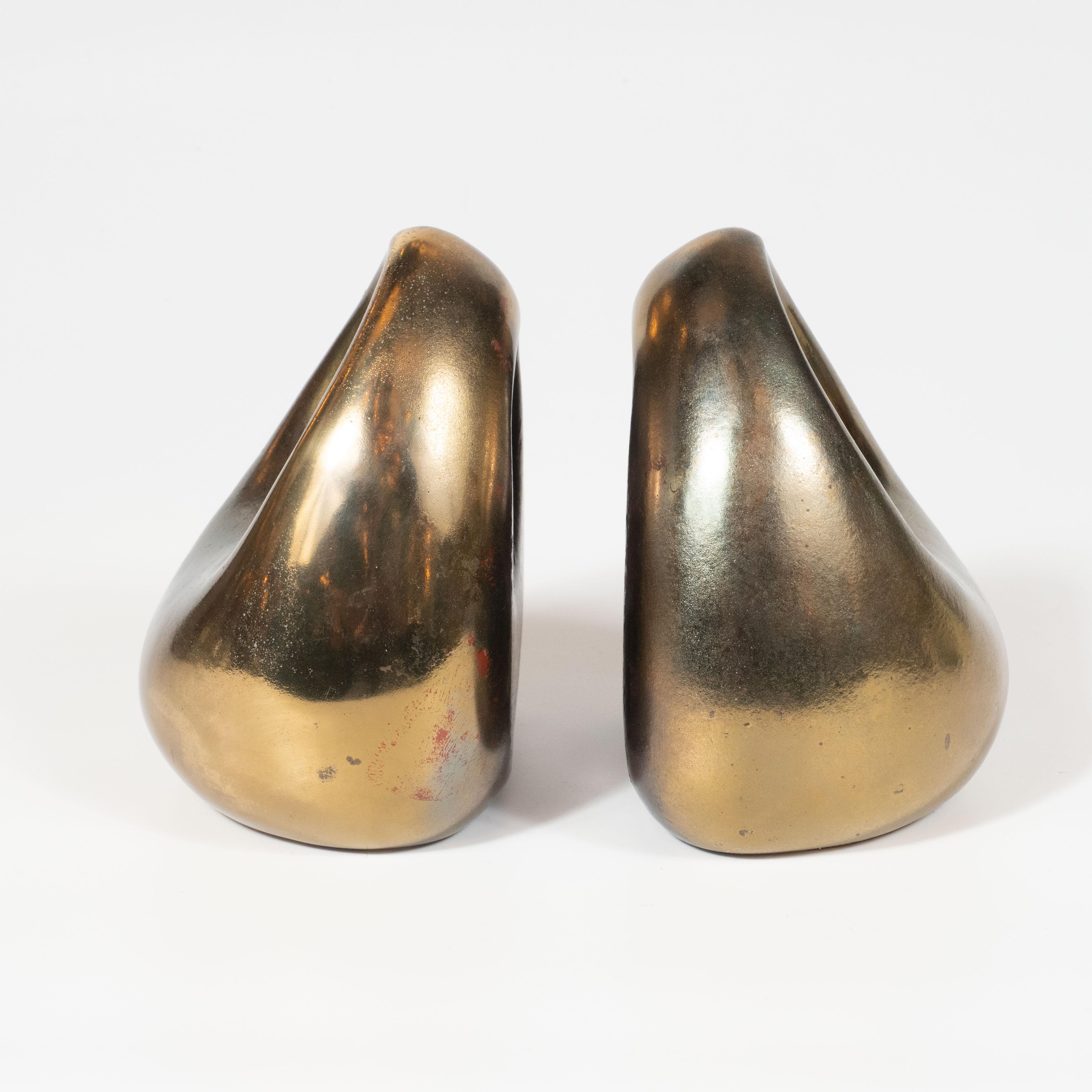 Mid-Century Modern Midcentury Antique Gold Tear Drop Bookends with Circular Cut Outs by Ben Seibel