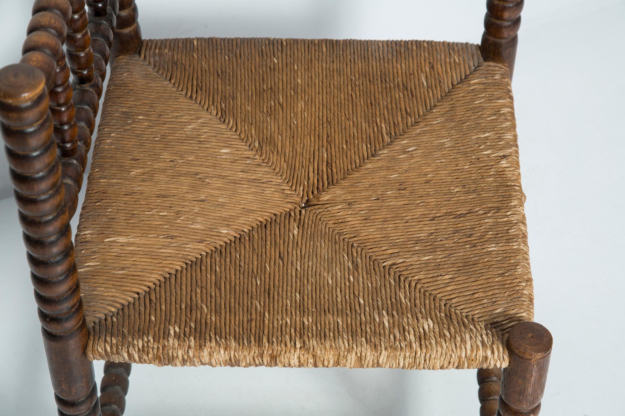 Mid Century Antique Provincial Hand Crafted Bobbin Corner Chair, France, 1940s For Sale 2