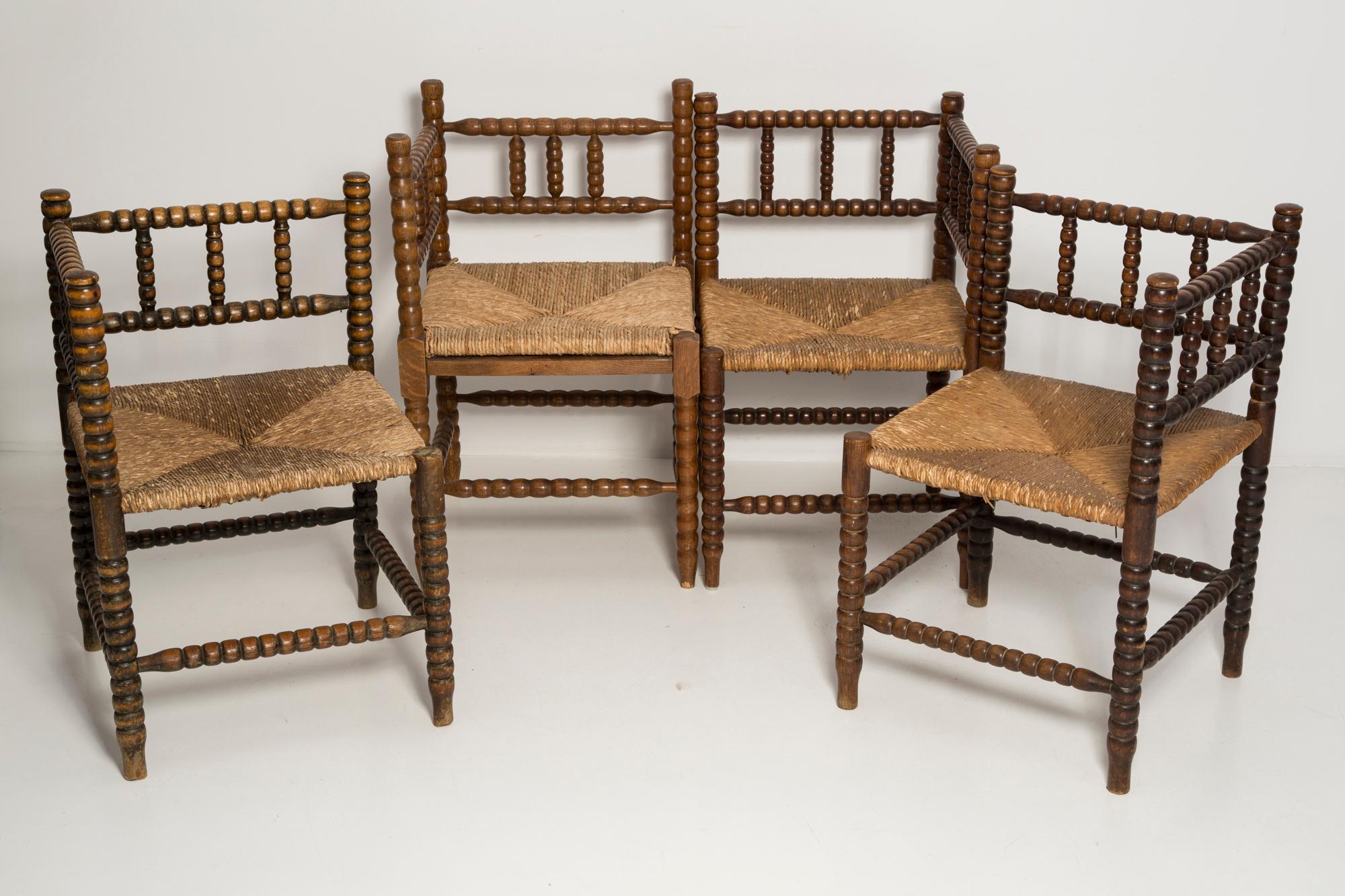 Mid Century Antique Provincial Hand Crafted Bobbin Corner Chair, France, 1940s For Sale 3