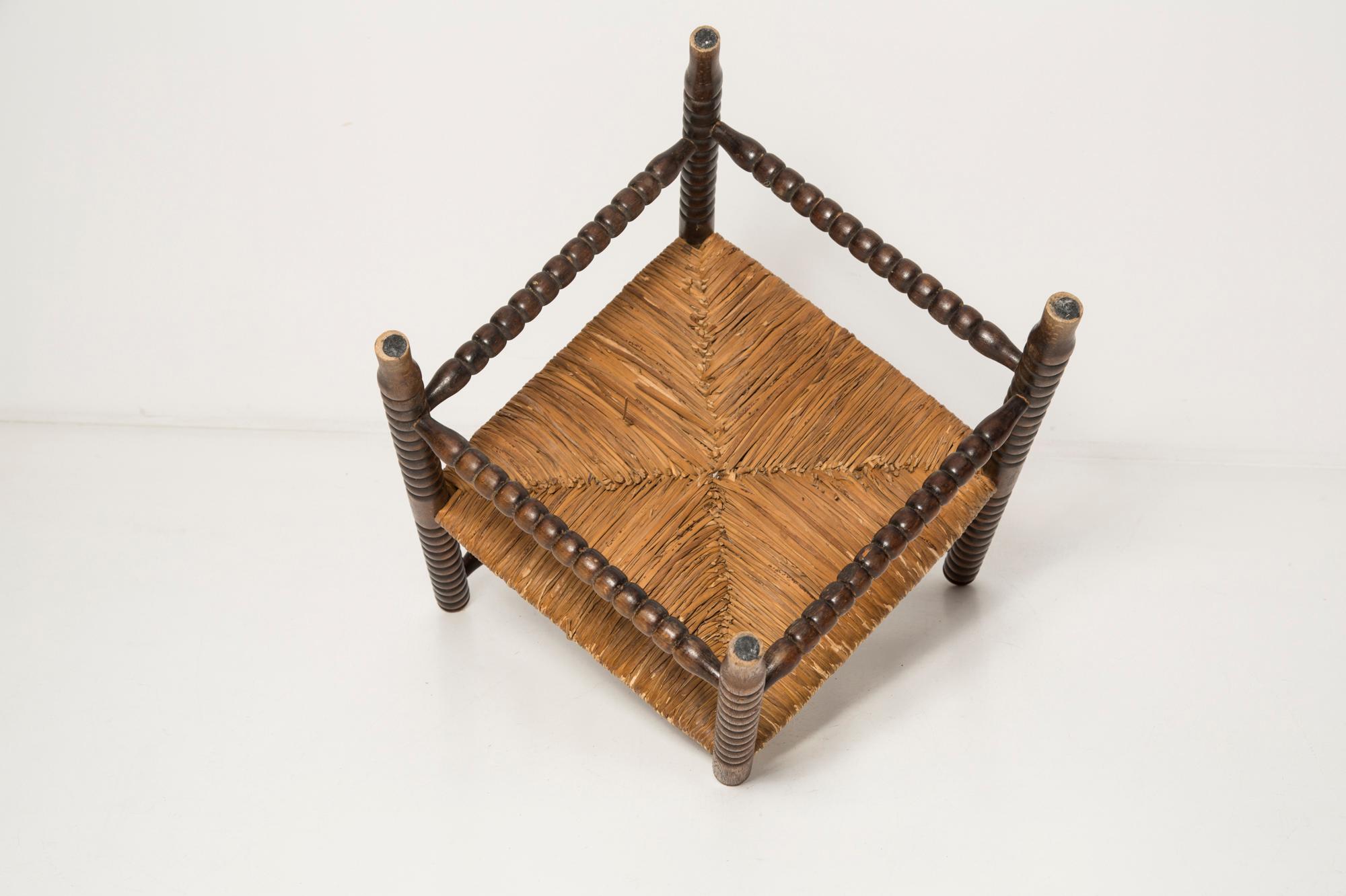Mid Century Antique Provincial Hand Crafted Bobbin Corner Chair, France, 1940s For Sale 6