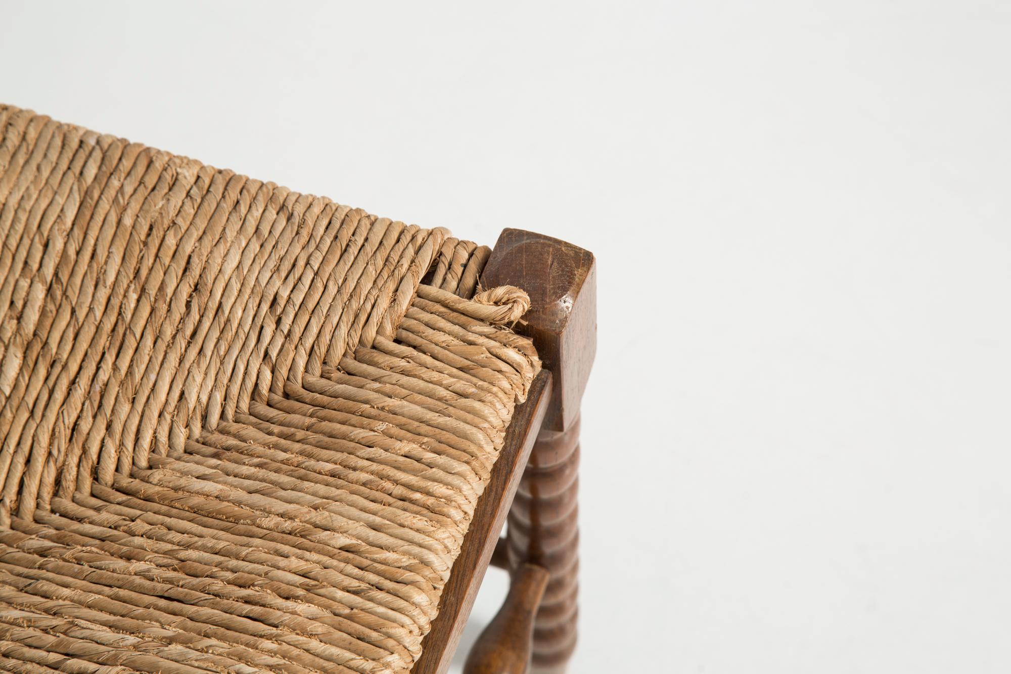 French Mid Century Antique Provincial Hand Crafted Bobbin Corner Chair, France, 1940s For Sale