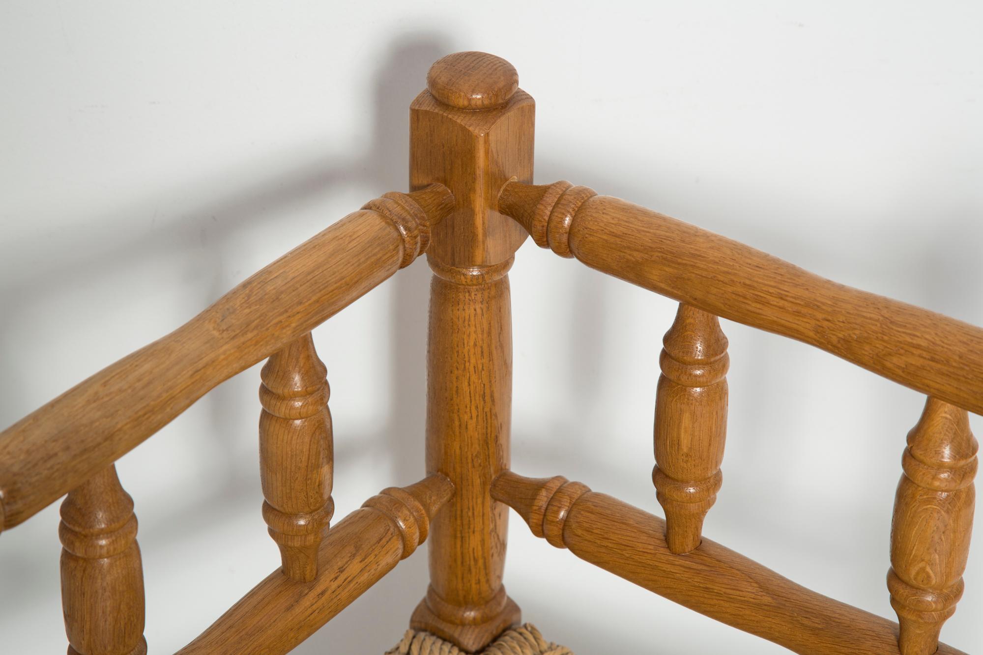 20th Century Mid Century Antique Provincial Hand Crafted Bobbin Corner Chair, France, 1940s For Sale