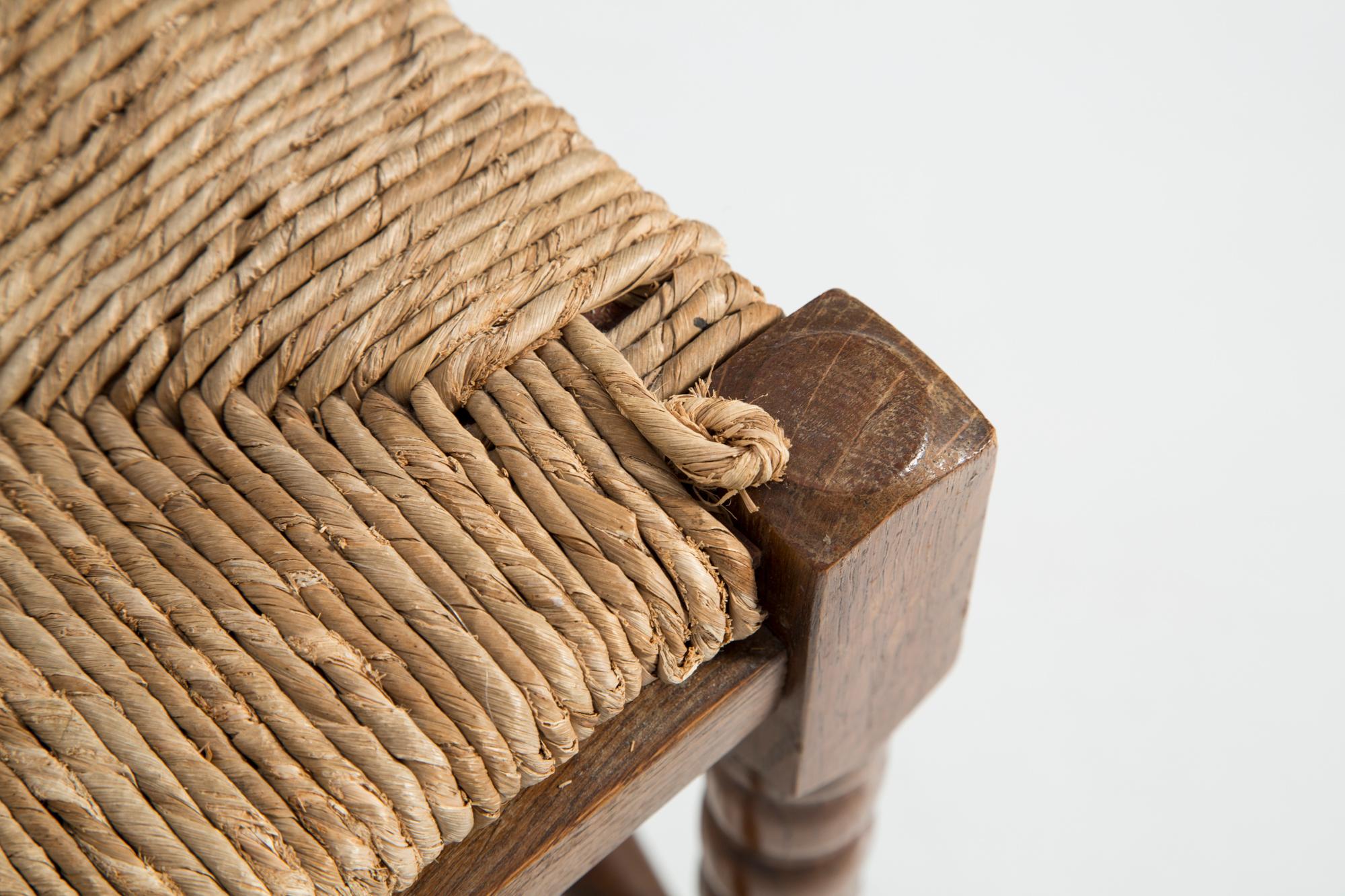 Straw Mid Century Antique Provincial Hand Crafted Bobbin Corner Chair, France, 1940s For Sale