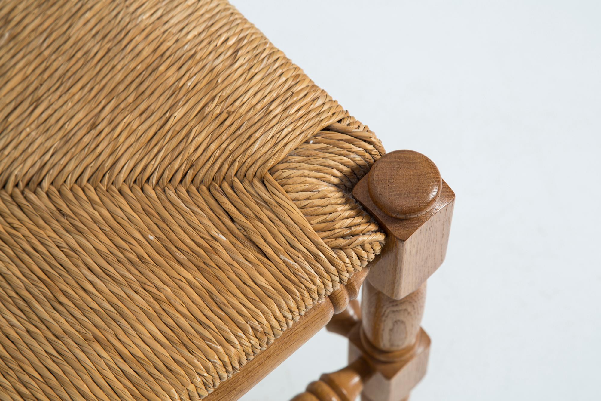 Straw Mid Century Antique Provincial Hand Crafted Bobbin Corner Chair, France, 1940s For Sale
