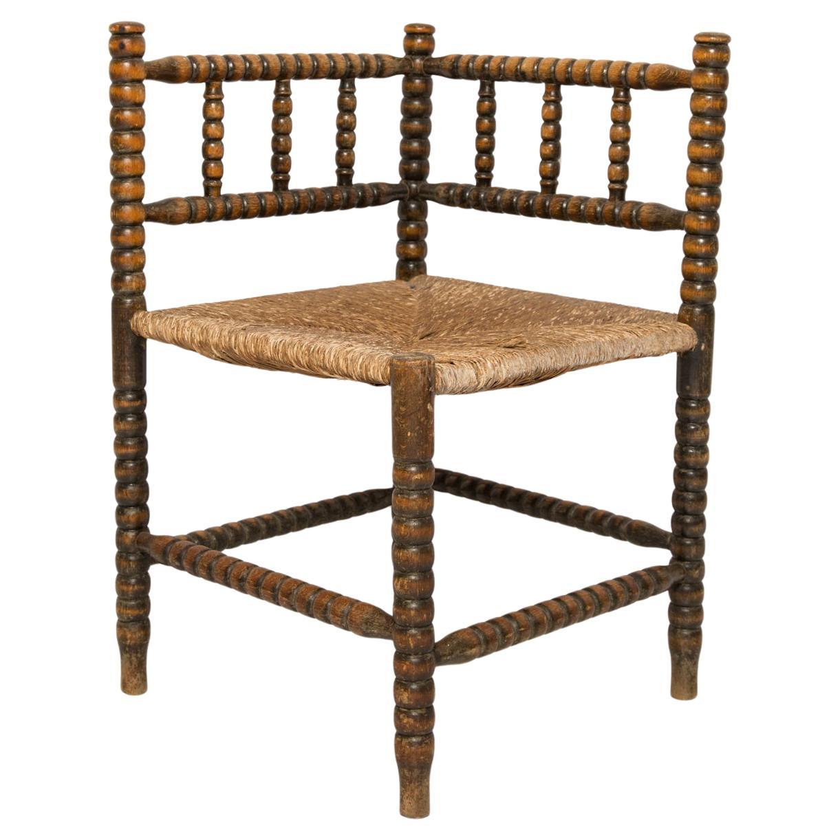 Mid Century Antique Provincial Hand Crafted Bobbin Corner Chair, Francia, 1940s