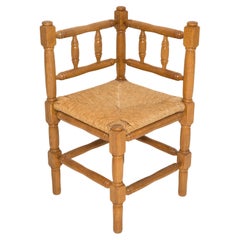 Mid Century Antique Provincial Hand Crafted Bobbin Corner Chair, France, 1940s