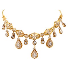 Mid Century Antique Revival Rose Cut Diamond 18k Yellow Gold Necklace