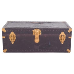 Mid-Century Antique Travelling Bag Covered in Black Leather