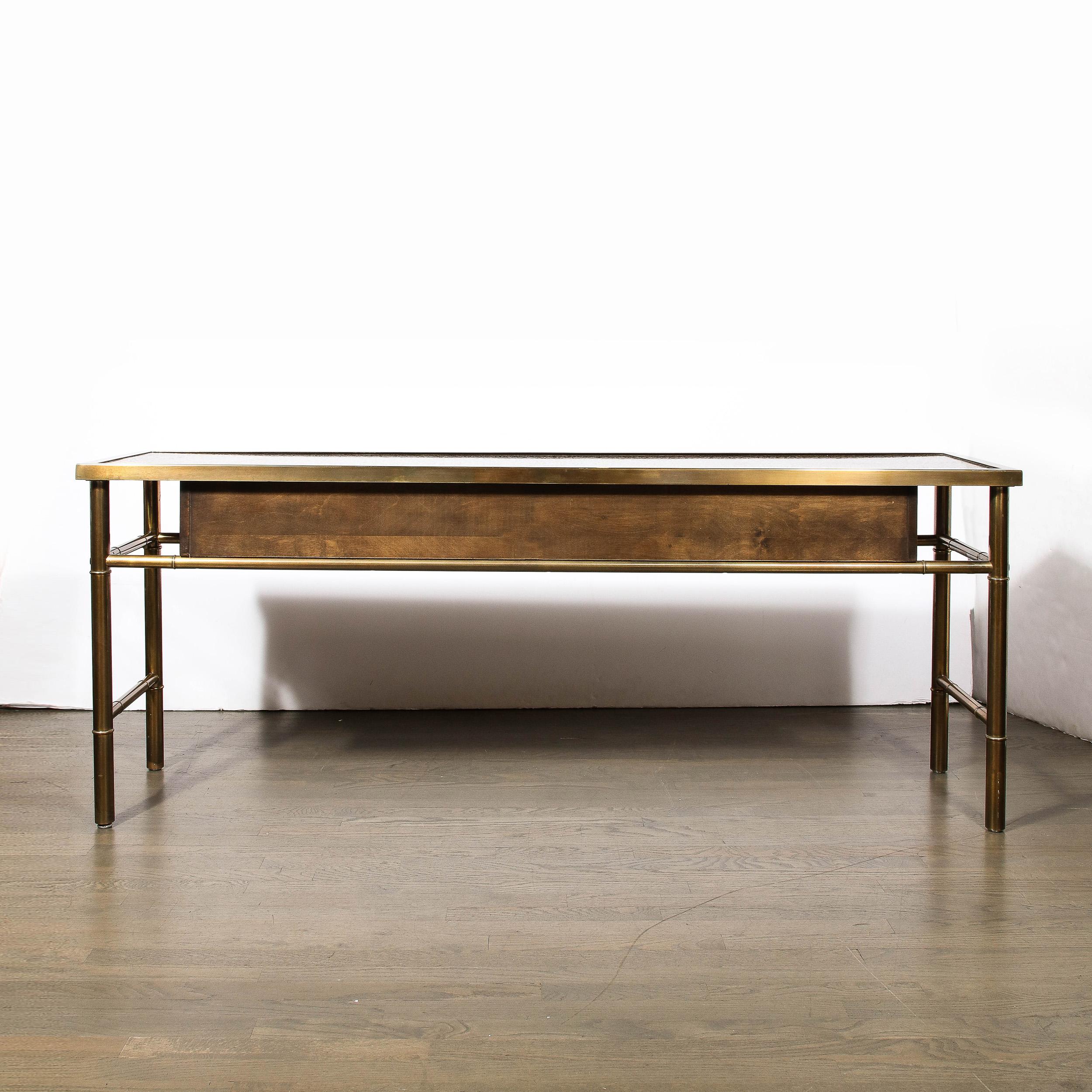 Mid-Century Antiqued Brass & Burled Carpathian Elm Console Table by Mastercraft 12