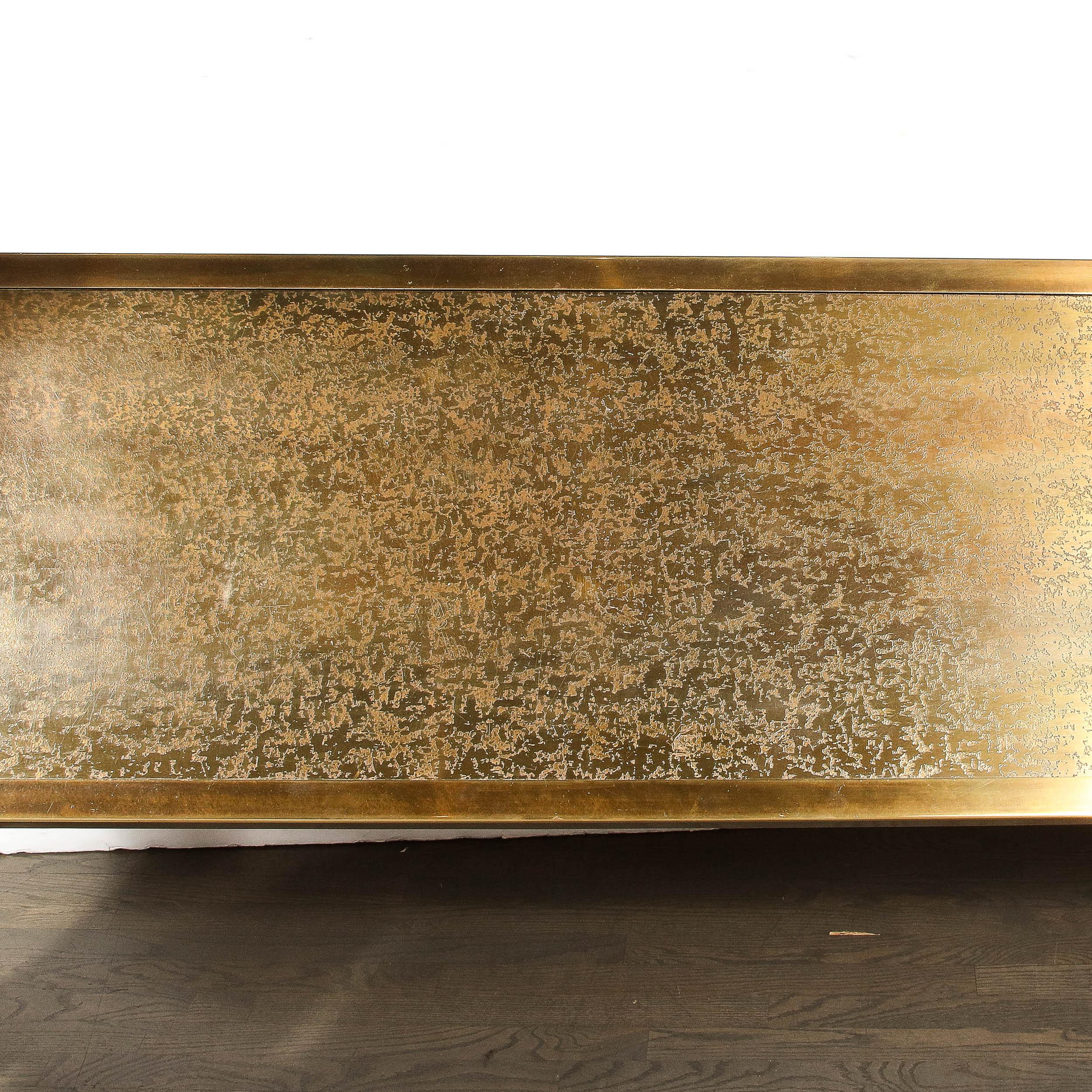 Mid-Century Antiqued Brass & Burled Carpathian Elm Console Table by Mastercraft 13