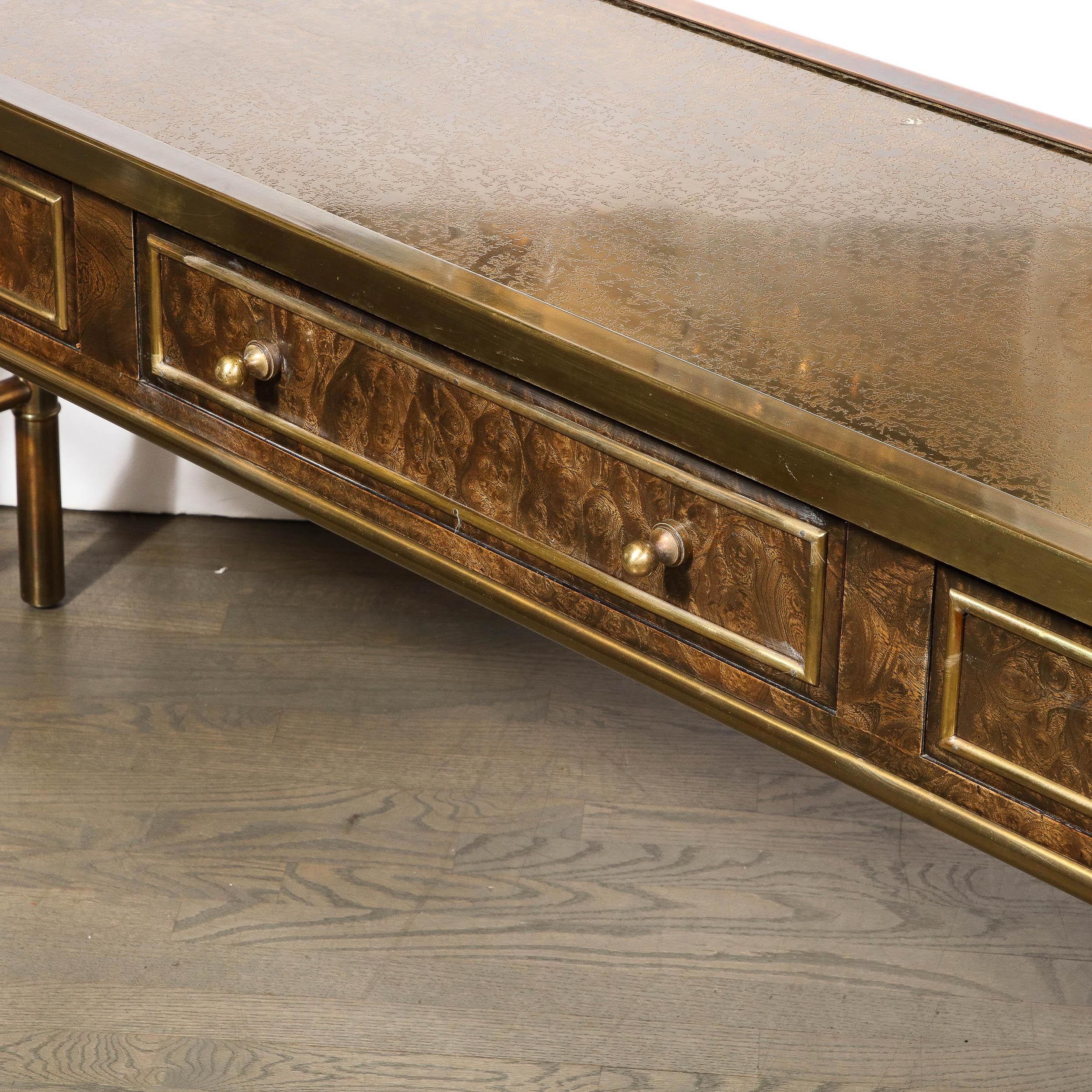 Mid-Century Antiqued Brass & Burled Carpathian Elm Console Table by Mastercraft 2