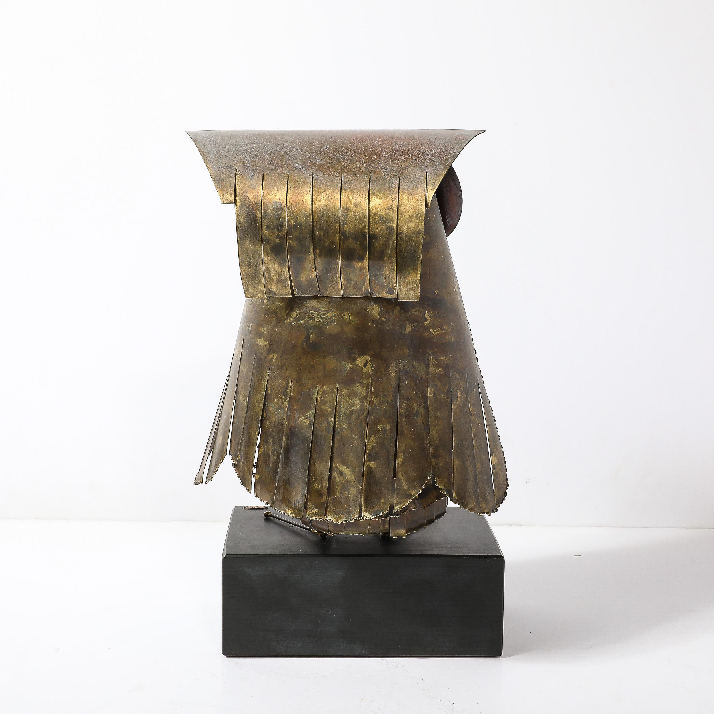 Mid-Century Antiqued Brass & Glass Owl Sculpture signed Curtis Jere For Sale 4