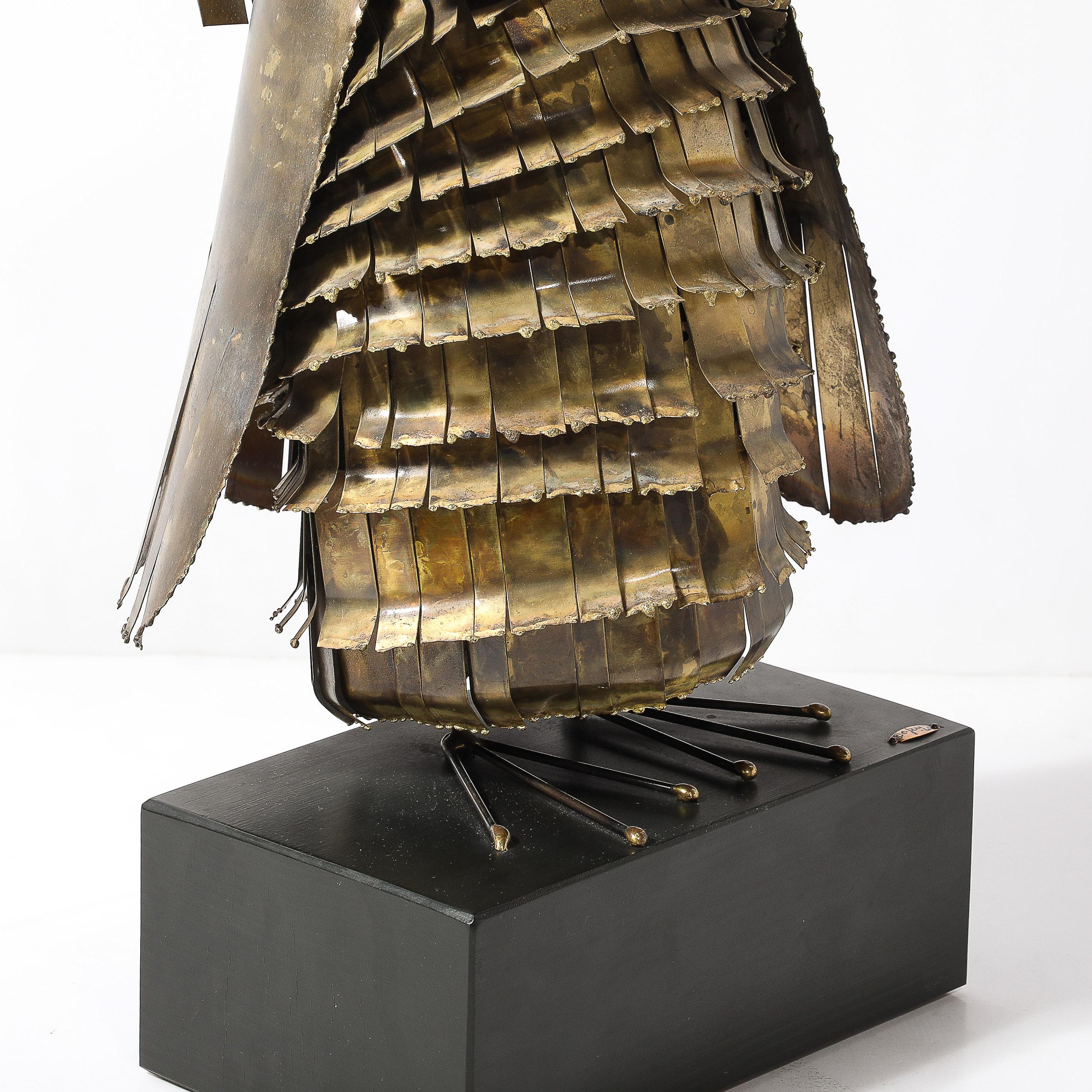 Mid-Century Antiqued Brass & Glass Owl Sculpture signed Curtis Jere For Sale 7