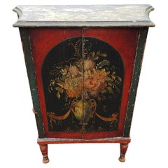 Mid-Century Antiqued Painted and Decorated Two Door Side Cabinet
