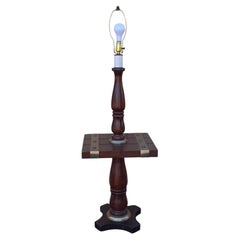 Mid Century Antiqued Pine Floor Lamp with Brass Accents