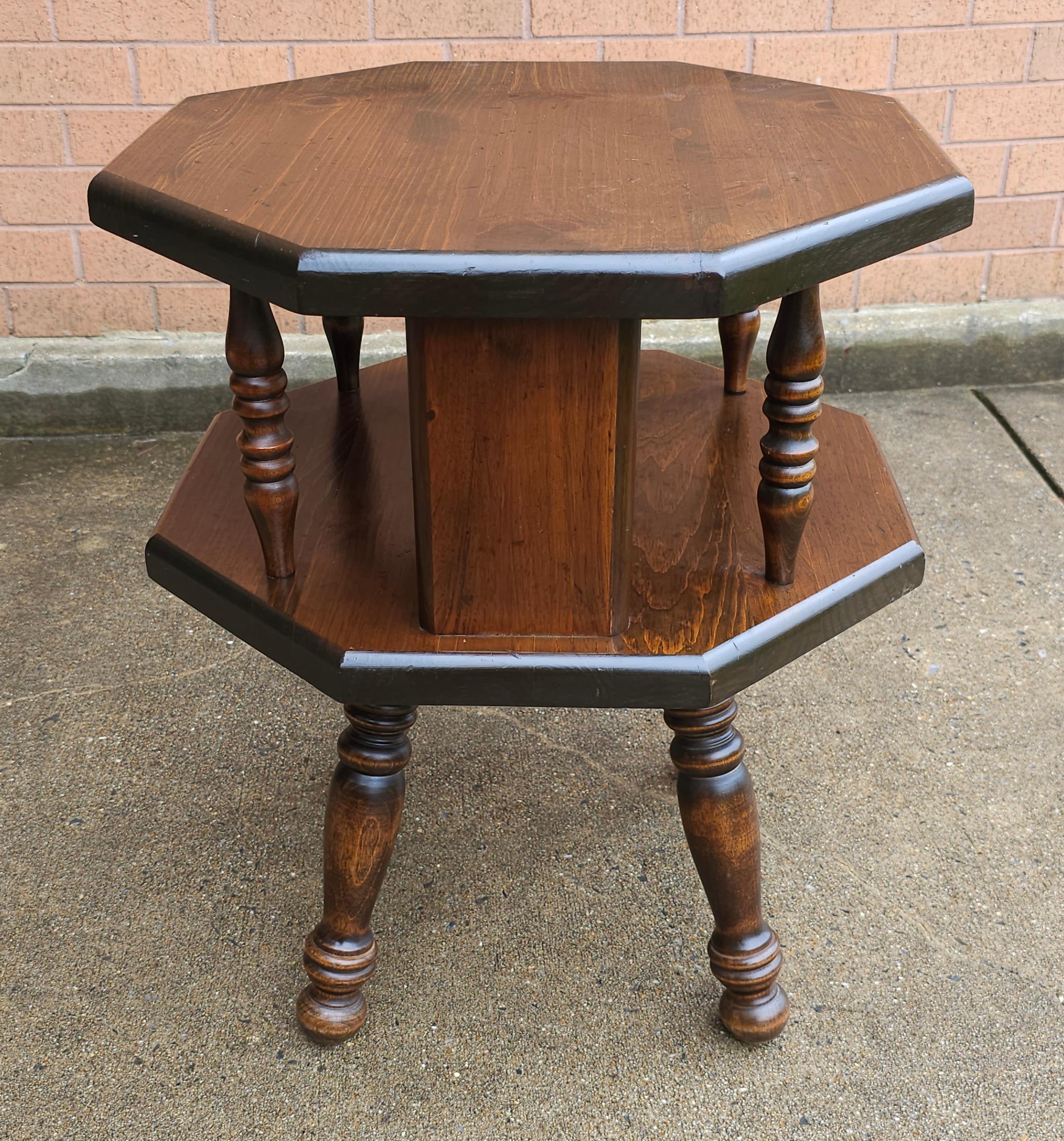 Mid-Century Modern Mid Century Antiqued Pine Two-Tier Octogonal Side Table For Sale