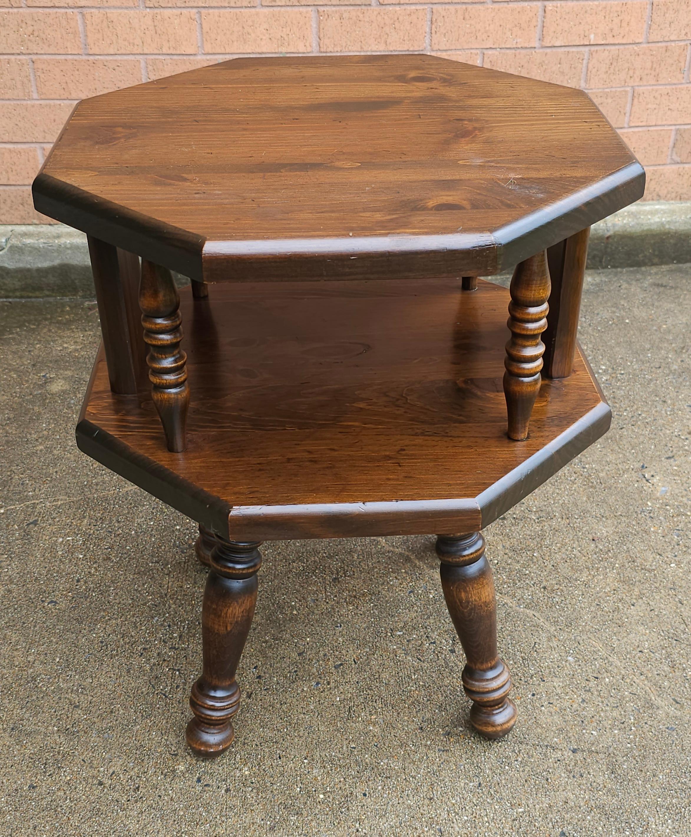 American Mid Century Antiqued Pine Two-Tier Octogonal Side Table For Sale