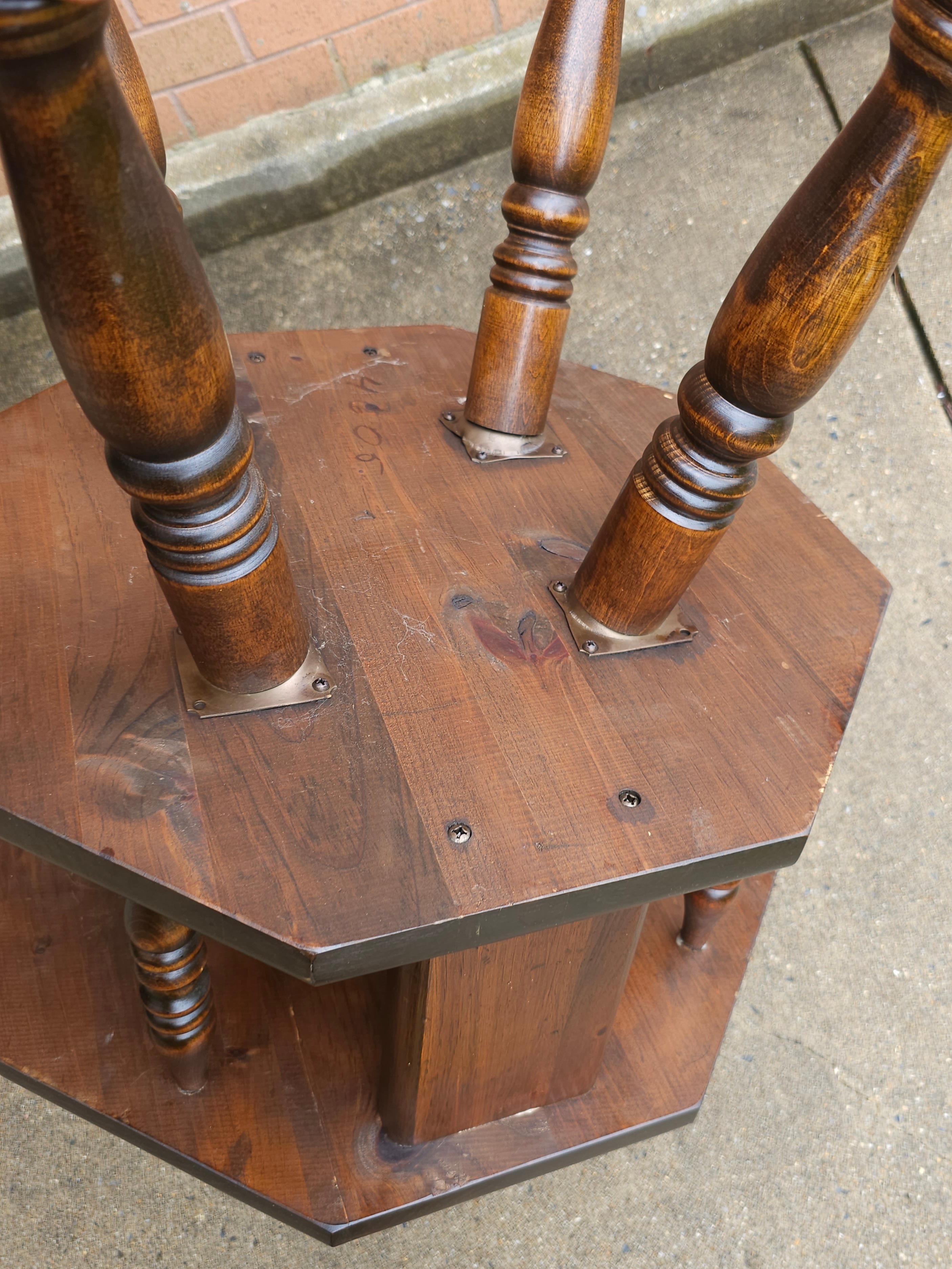 20th Century Mid Century Antiqued Pine Two-Tier Octogonal Side Table For Sale