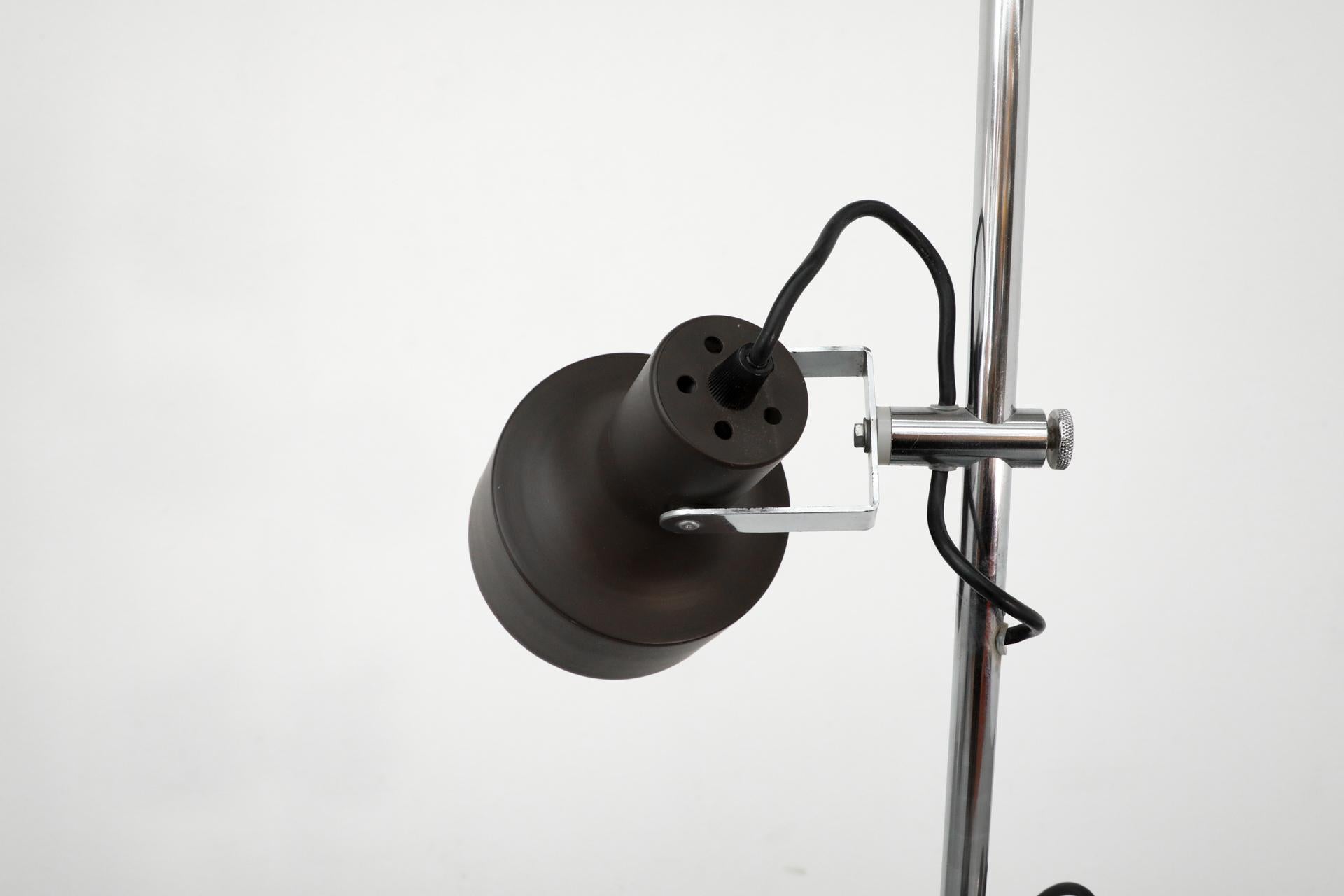 Mid-Century Anvia Dark Brown Enameled Metal Adjustable Triple Spot Floor Lamp For Sale 6