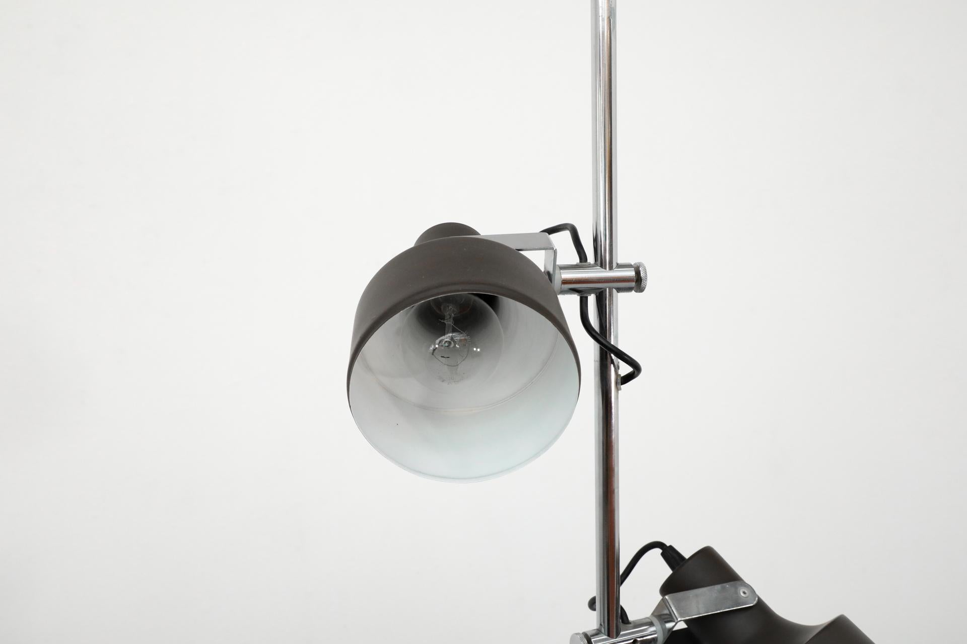 Mid-Century Anvia Dark Brown Enameled Metal Adjustable Triple Spot Floor Lamp For Sale 7