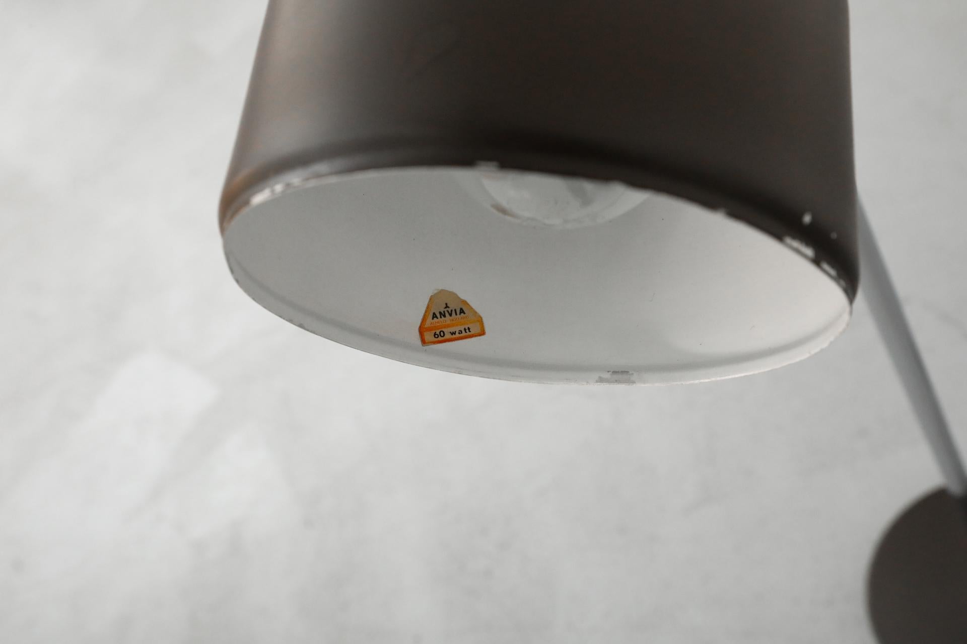 Mid-Century Anvia Dark Brown Enameled Metal Adjustable Triple Spot Floor Lamp For Sale 8