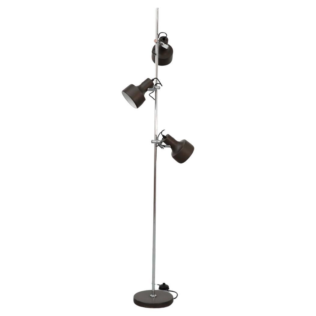 Mid-Century Anvia Dark Brown Enameled Metal Adjustable Triple Spot Floor Lamp For Sale