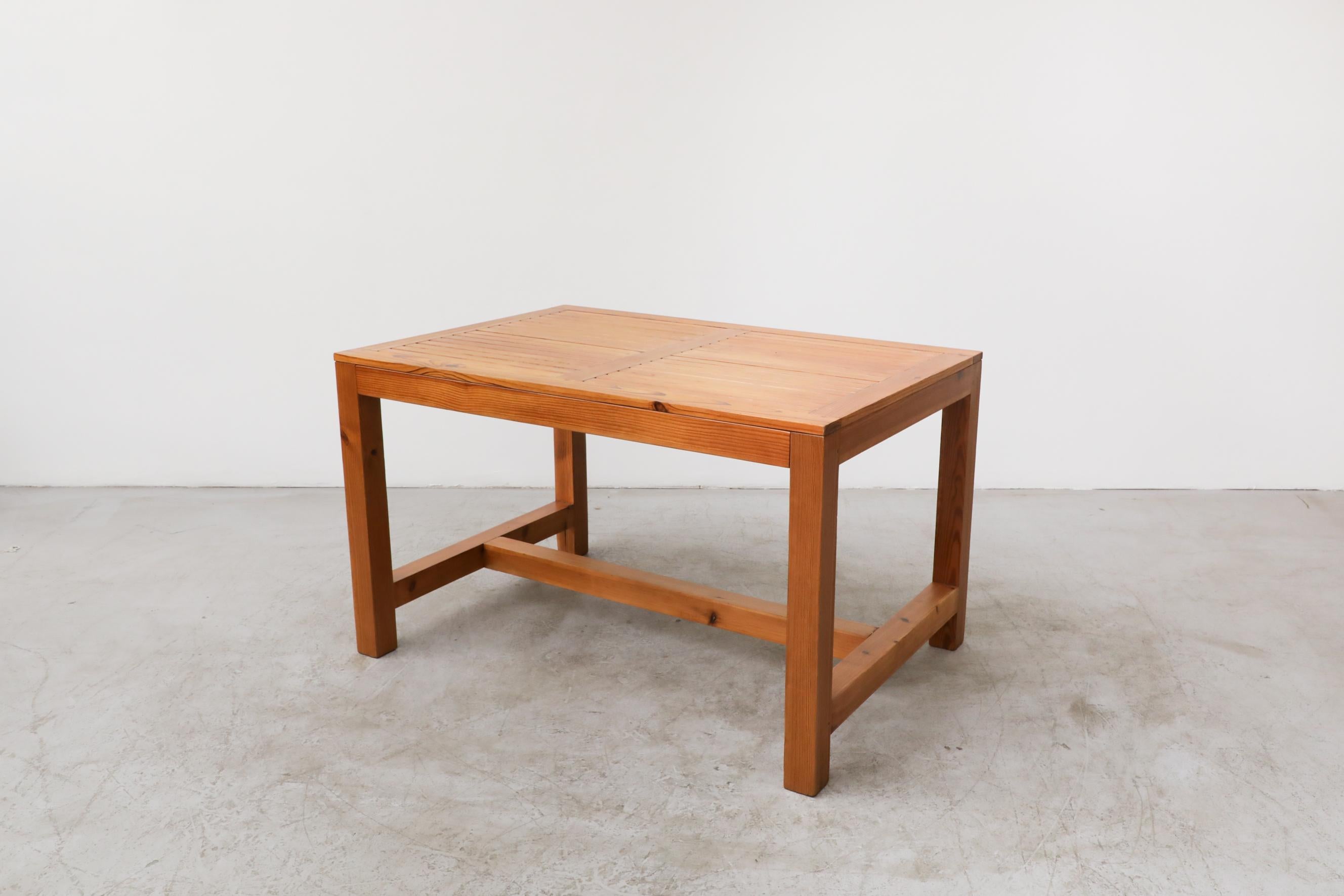 Mid-Century Apeldoorn Style Square Framed Pine Table In Good Condition For Sale In Los Angeles, CA