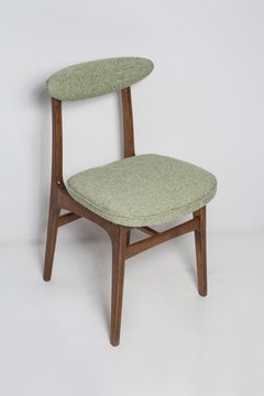 Mid Century Apple Green Wool Chair, Walnut Wood, Rajmund Halas, Poland, 1960s