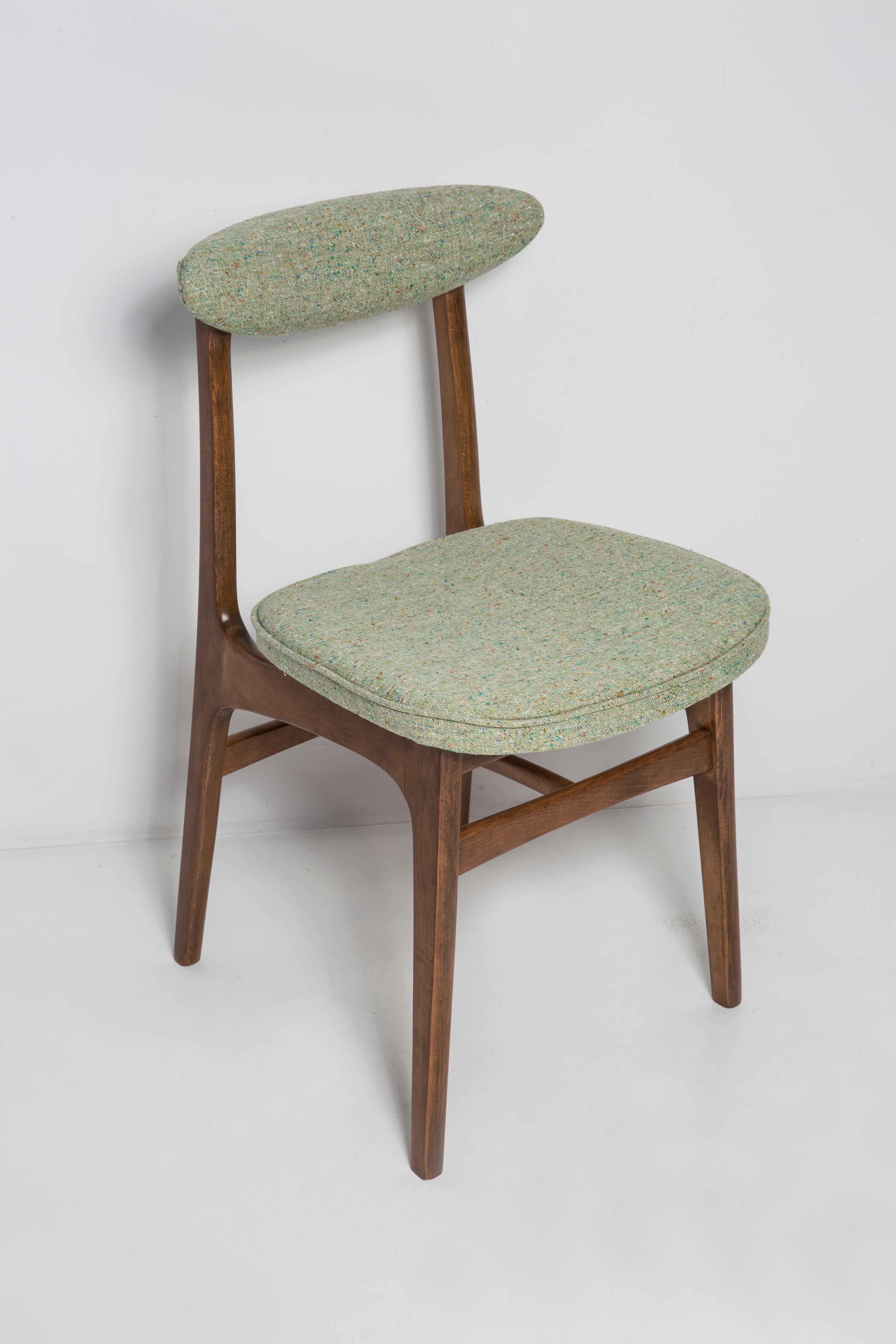 Mid-Century Modern Mid Century Apple Green Wool Chair, Walnut Wood, Rajmund Halas, Poland, 1960s For Sale