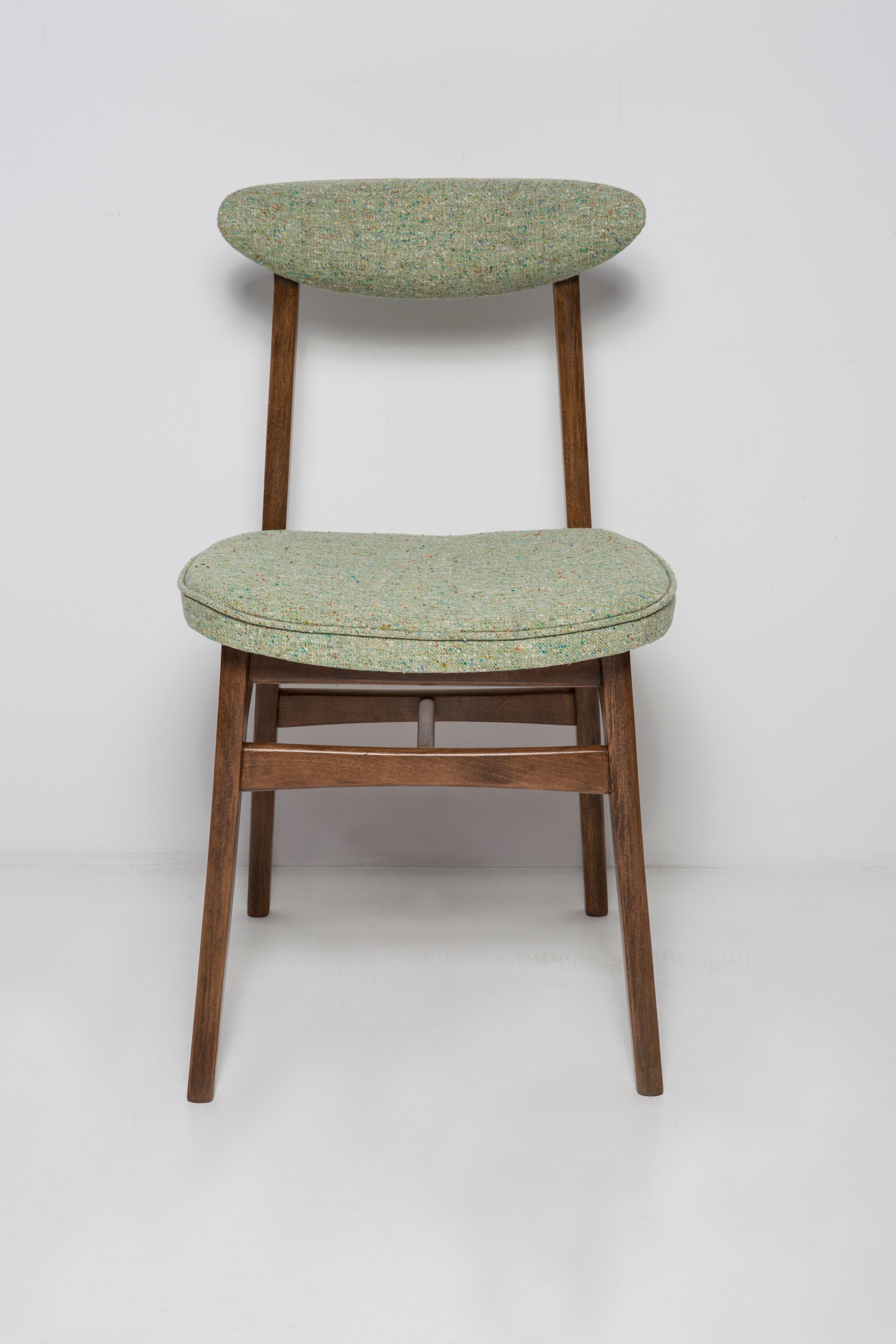 Polish Mid Century Apple Green Wool Chair, Walnut Wood, Rajmund Halas, Poland, 1960s For Sale