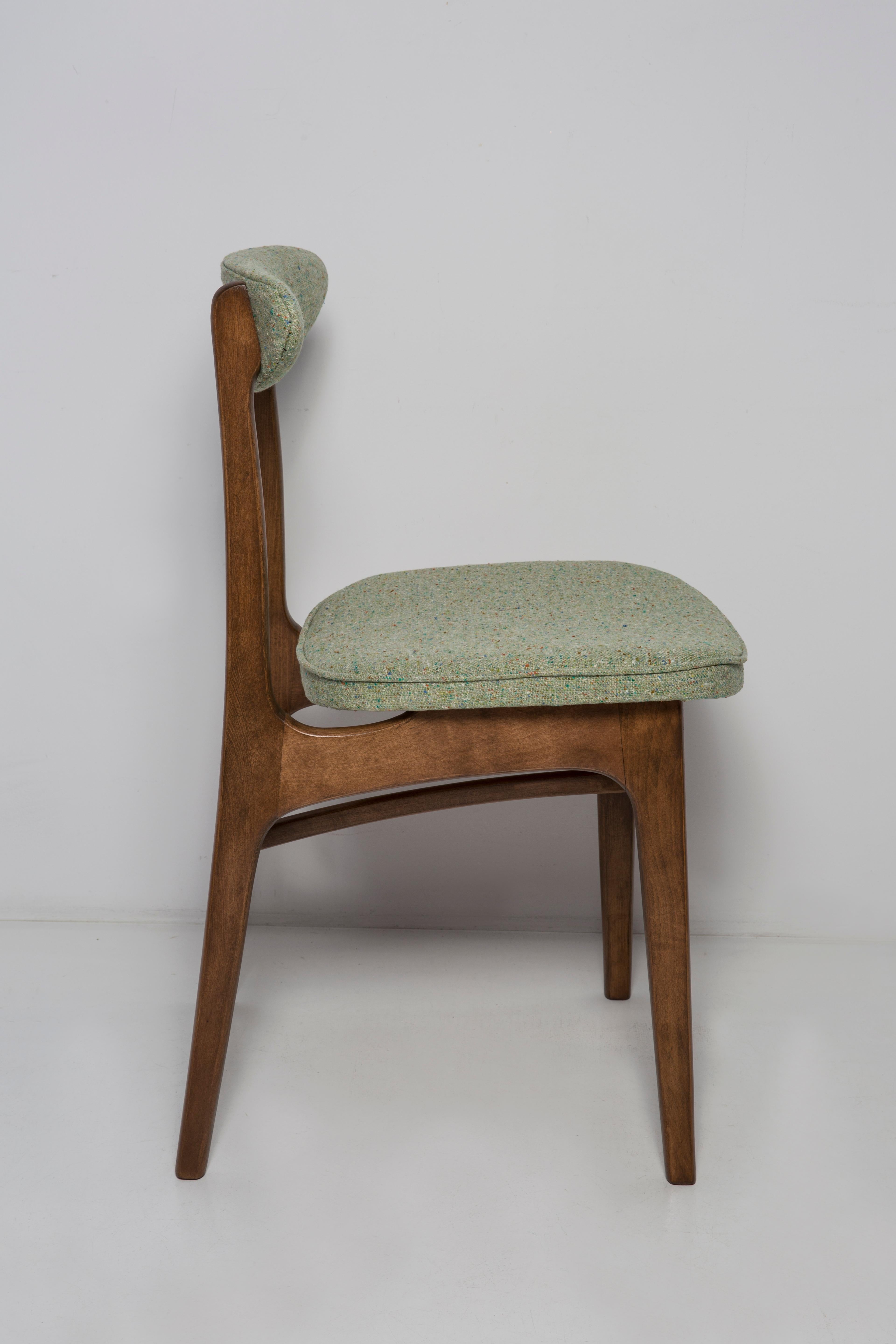 Hand-Crafted Mid Century Apple Green Wool Chair, Walnut Wood, Rajmund Halas, Poland, 1960s For Sale