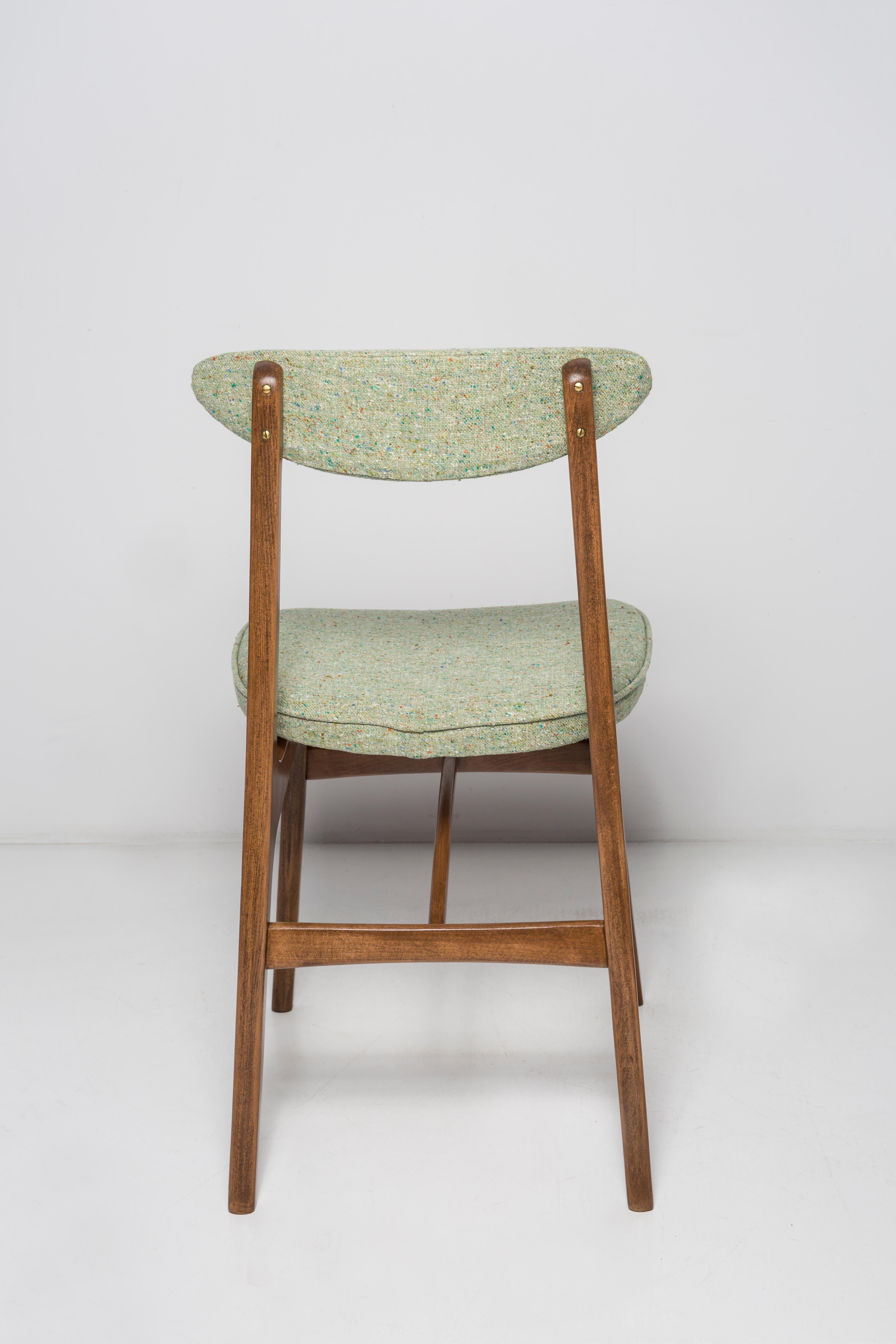 20th Century Mid Century Apple Green Wool Chair, Walnut Wood, Rajmund Halas, Poland, 1960s For Sale