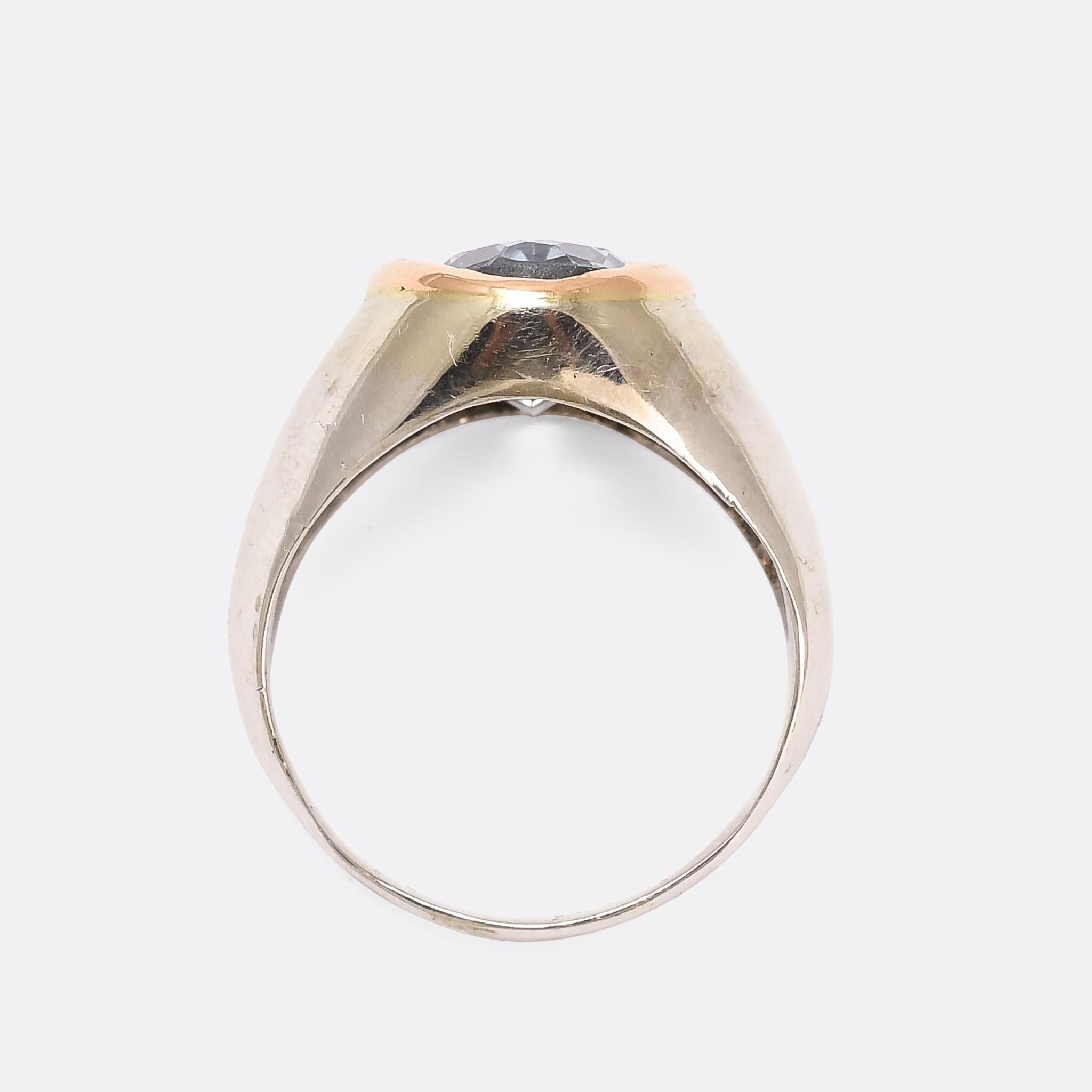 Modernist Midcentury Aquamarine Bi-Metal Signet Ring