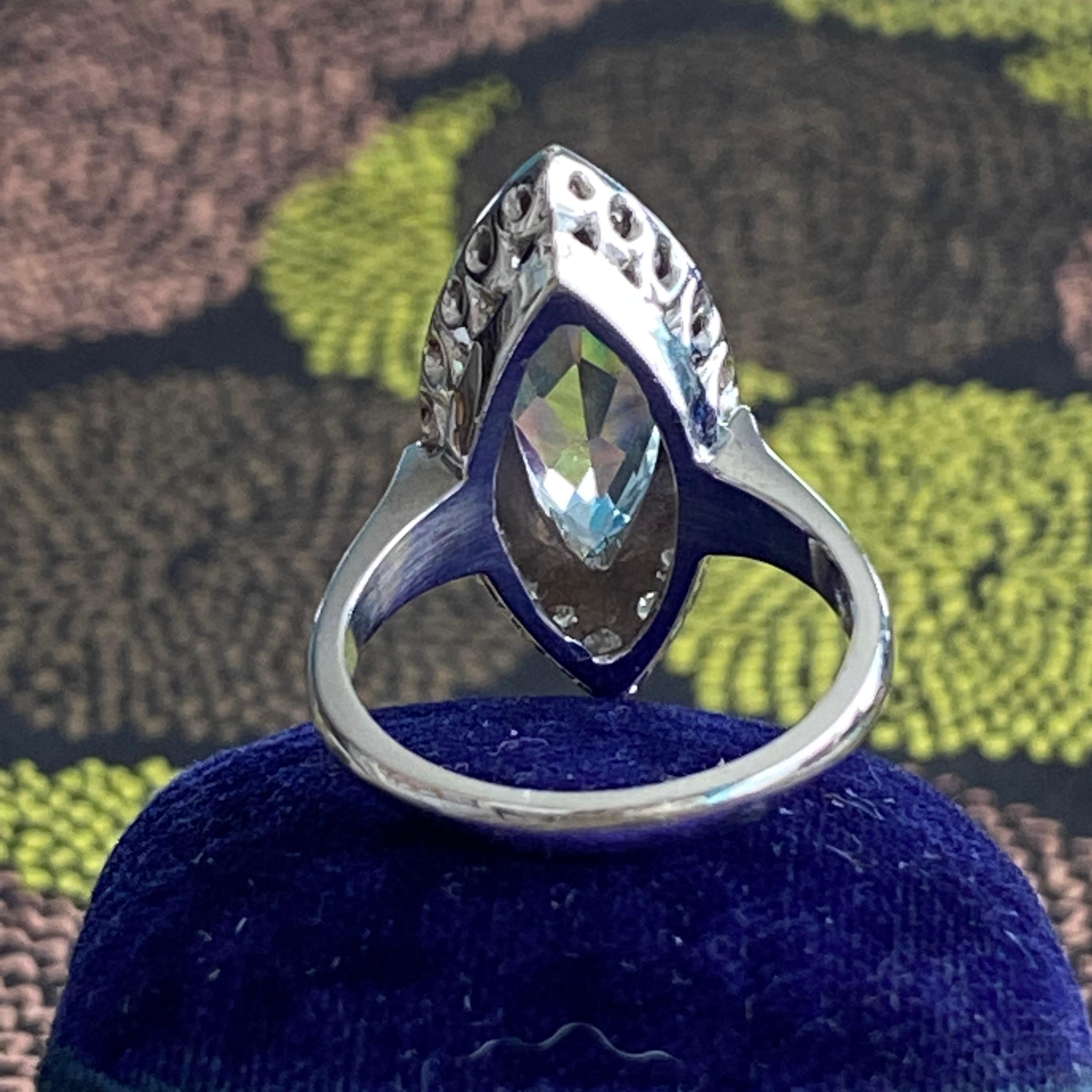 Mid Century Aquamarine & Diamond 14K White Gold Ring For Sale 8