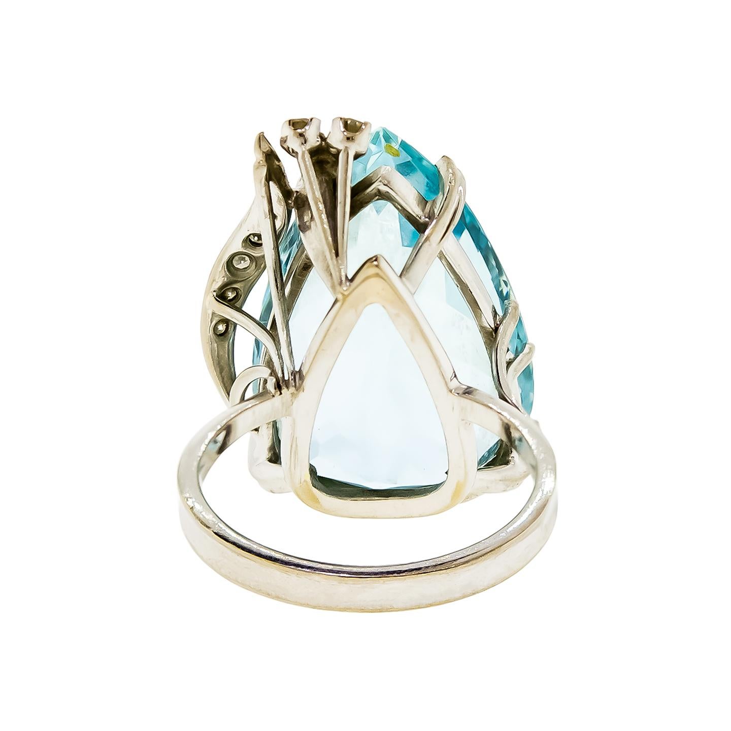 Mixed Cut Mid-Century Aquamarine Diamond and 18K White Gold Ring