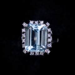 Mid-Century Aquamarine Diamond Cocktail Ring White Gold 1950s–1960s
