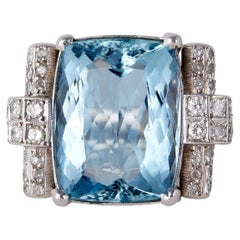 Aquamarin-Diamant-Platin-Cocktailring aus der Mitte des Jahrhunderts