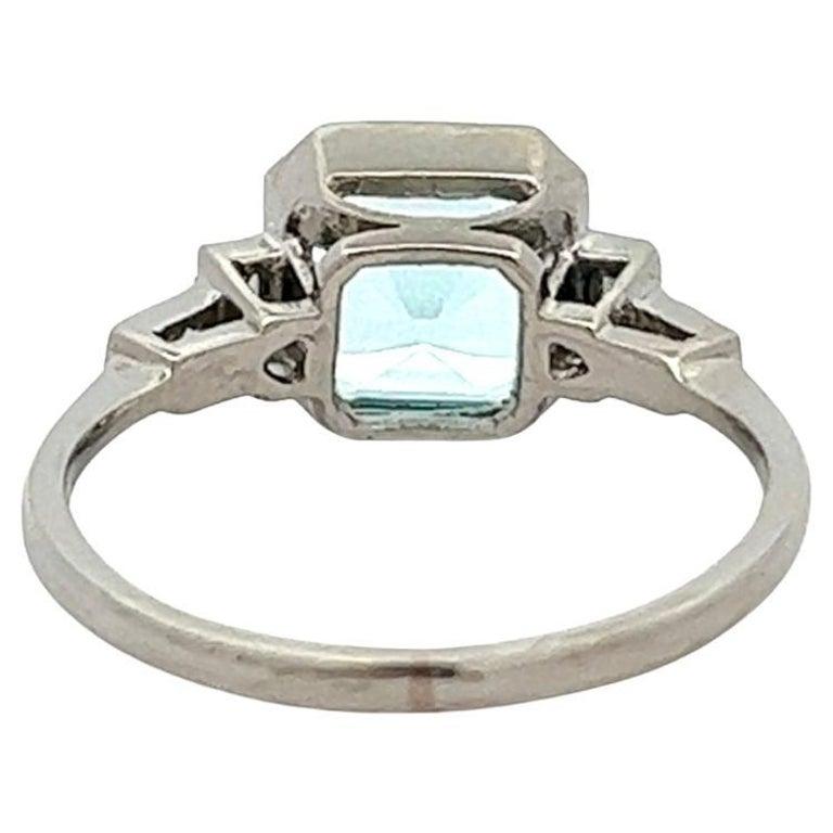 Midcentury Aquamarine Diamond Platinum Ring 1