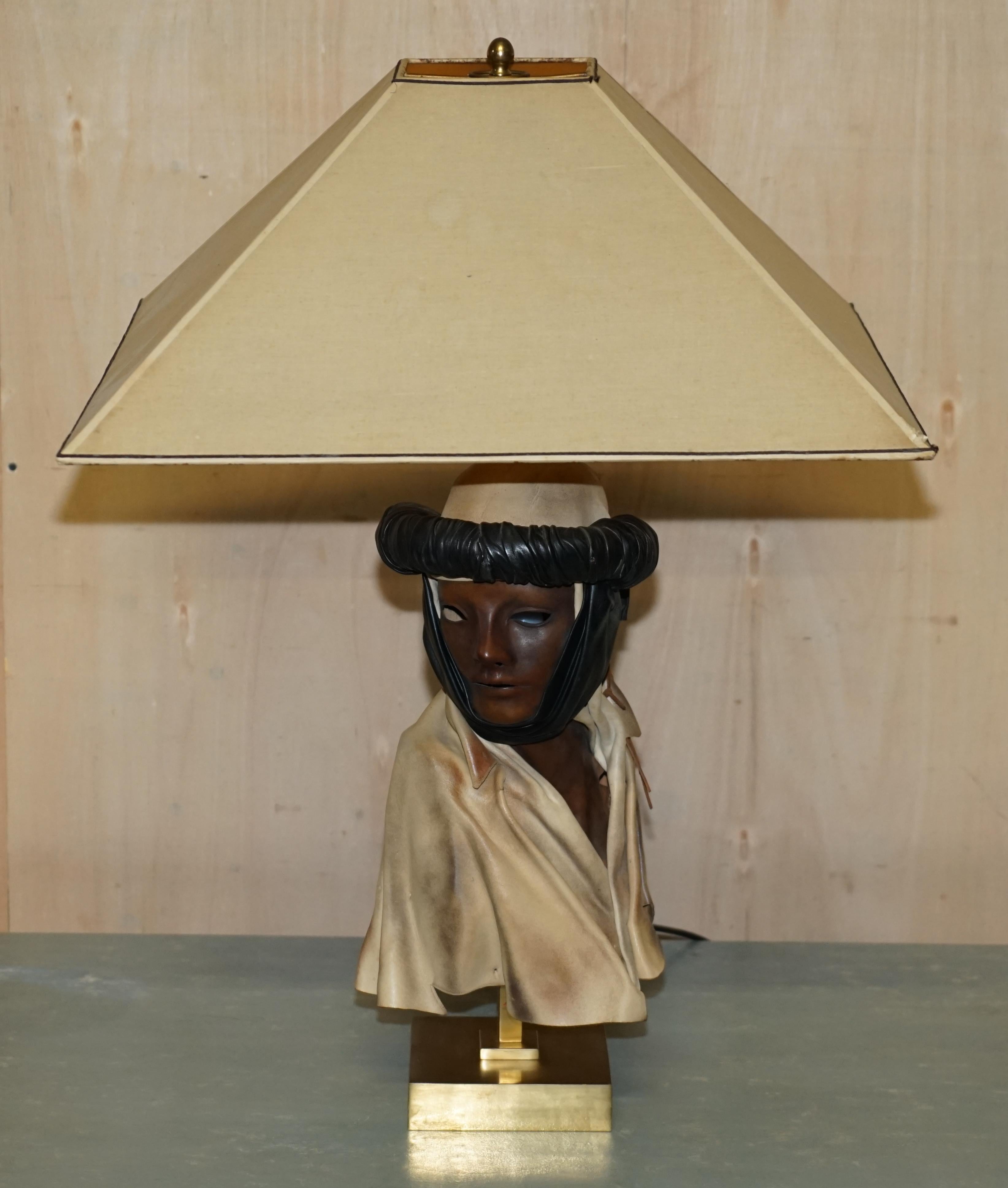 Hand-Crafted Midcentury Arabian Face Lamp Signed Pourbaix circa 1960s Must See Pictures For Sale