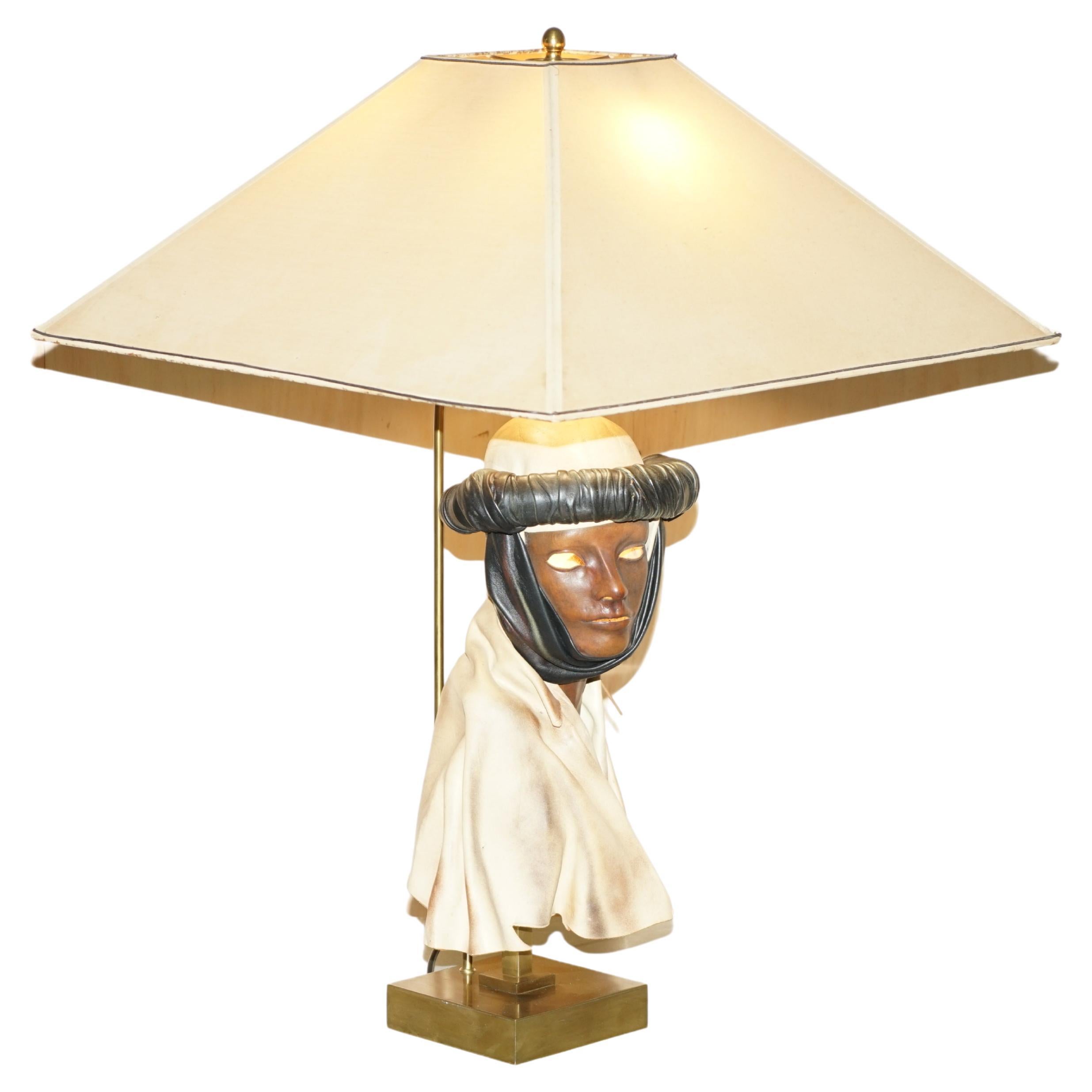Midcentury Arabian Face Lamp Signed Pourbaix circa 1960s Must See Pictures For Sale