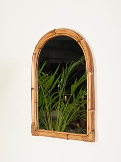 Mid-Century Arch Mirror in Curved Bamboo and Rattan, Italy, 1960s