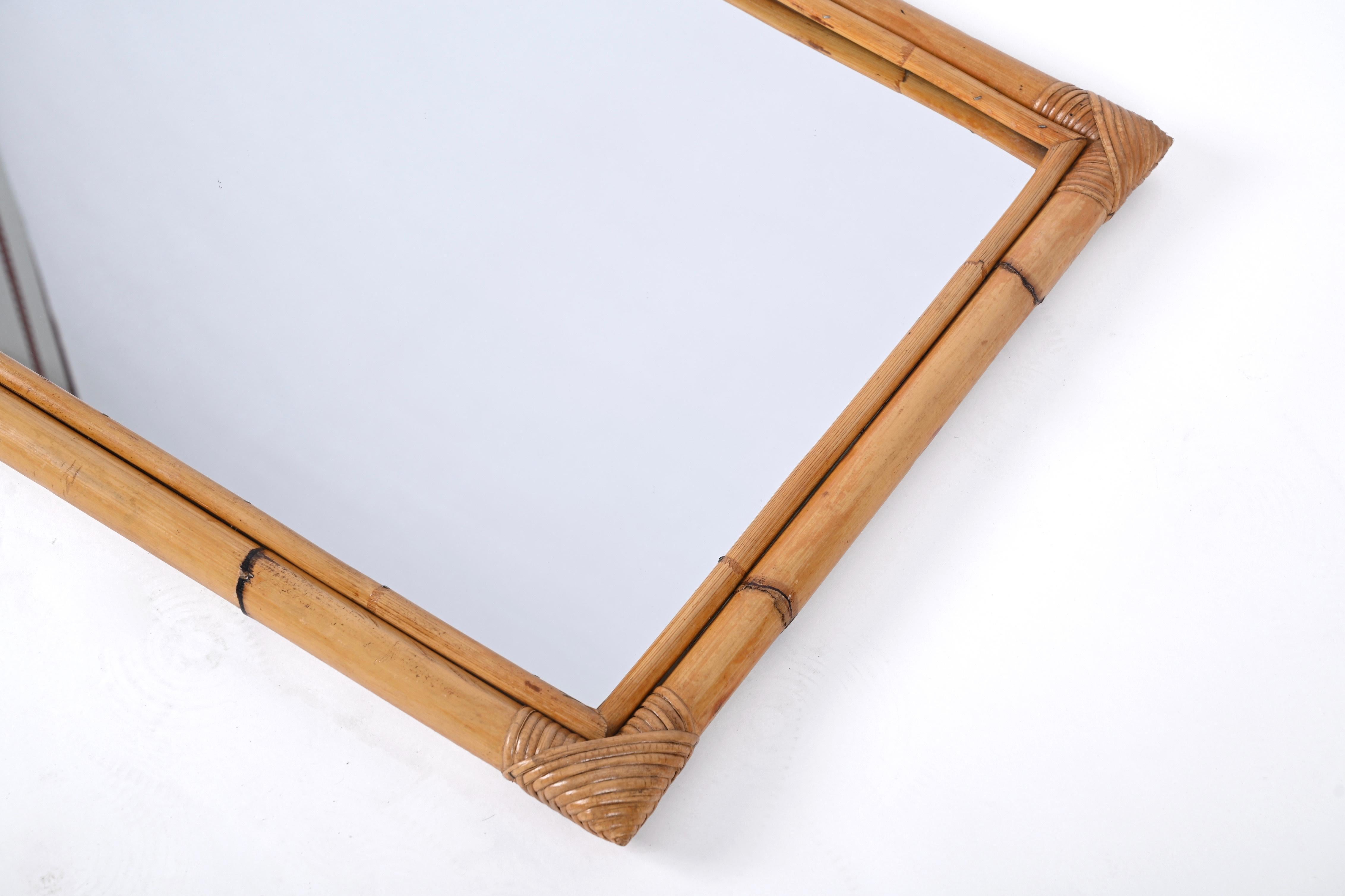 Midcentury Arch Mirror with Double Bamboo Frame and Rattan Wicker, Italy, 1970s 3